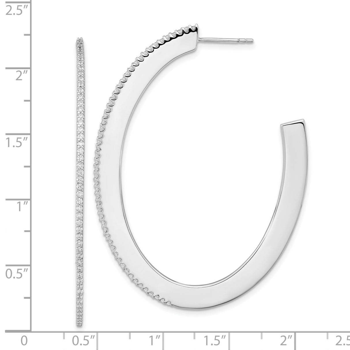 Sterling Silver Hoop Earrings with Cubic Zirconia, Flat Edge Modern Minimalist Design