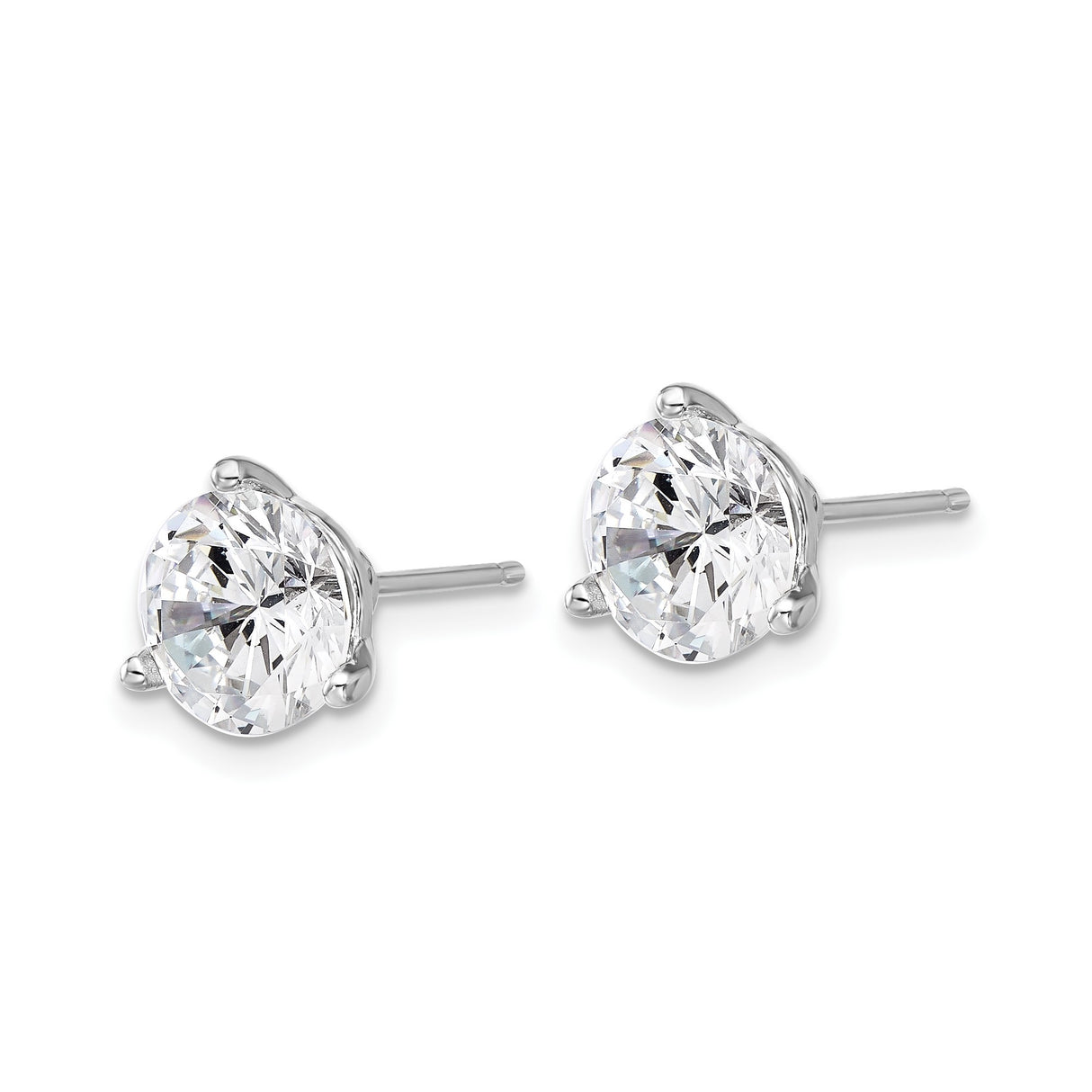 Sterling Silver Stud Earrings with 8mm Cubic Zirconia, Three Prong Setting, Minimalist Design