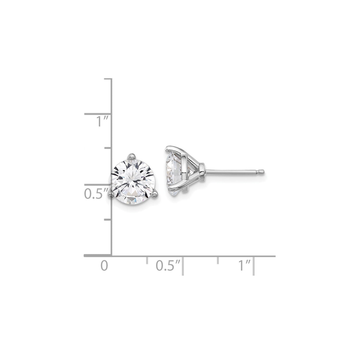 Sterling Silver Stud Earrings with 8mm Cubic Zirconia, Three Prong Setting, Minimalist Design
