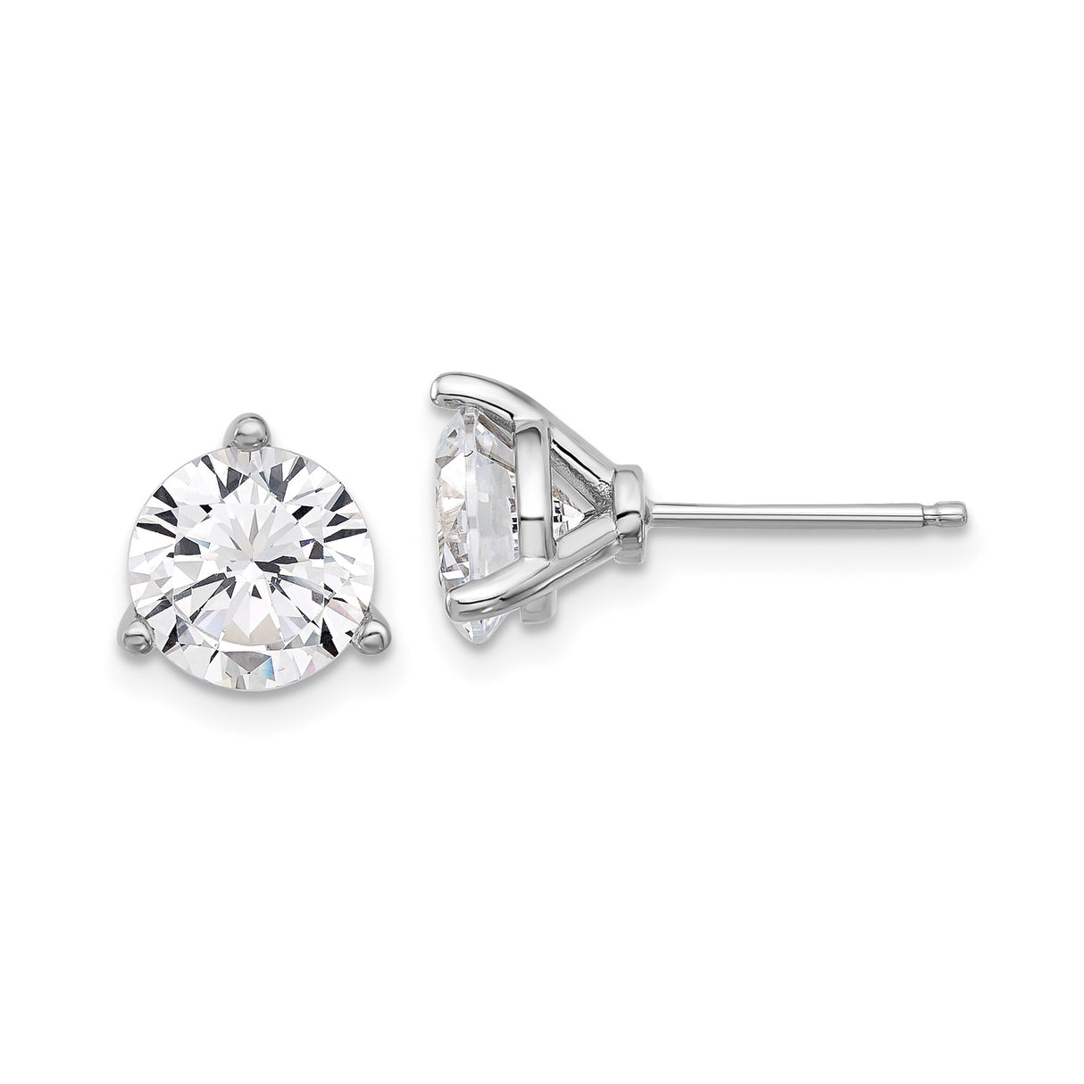 Sterling Silver Stud Earrings with 8mm Cubic Zirconia, Three Prong Setting, Minimalist Design