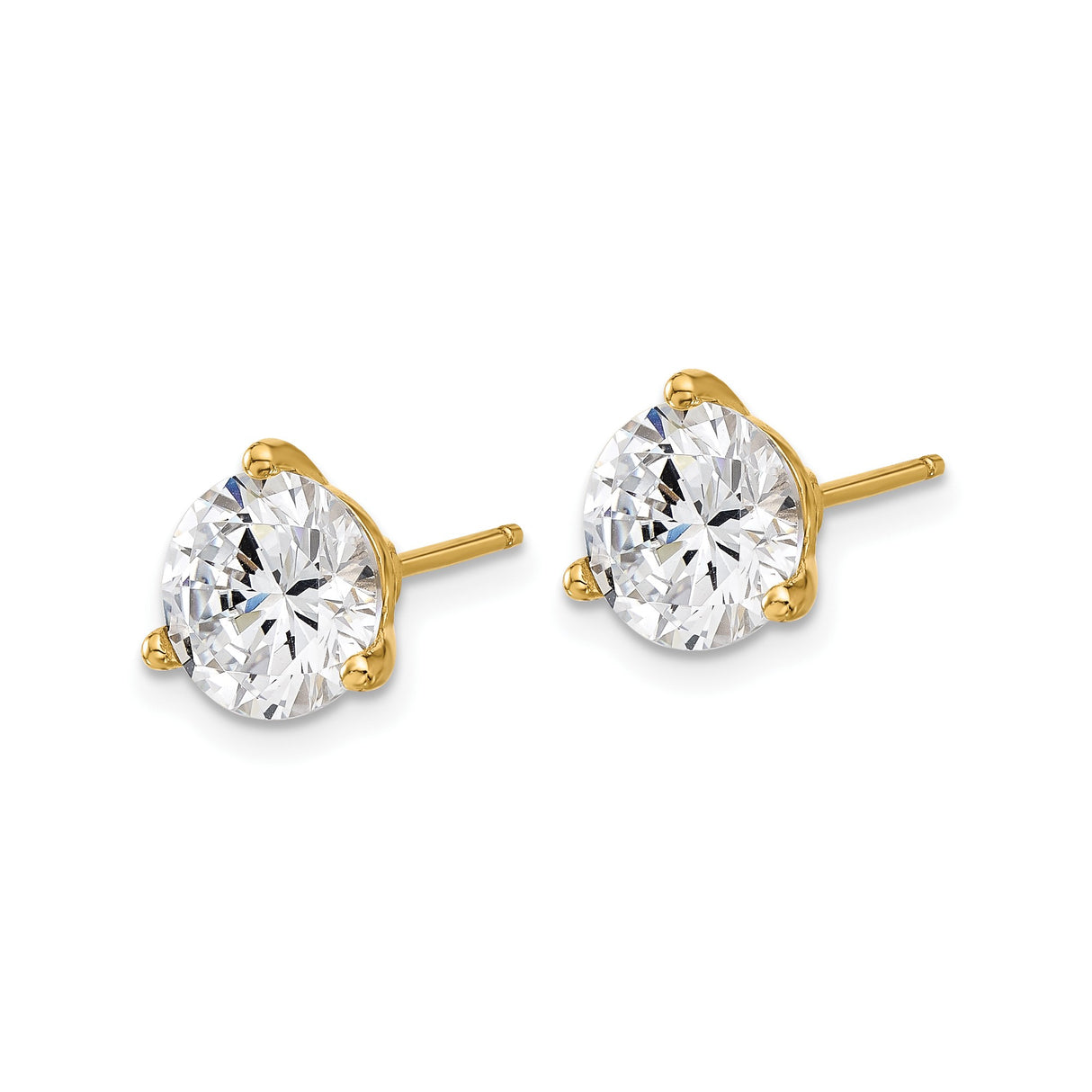 Sterling Silver Stud Earrings with Round Cut Cubic Zirconia, Gold-Tone Three-Prong Setting