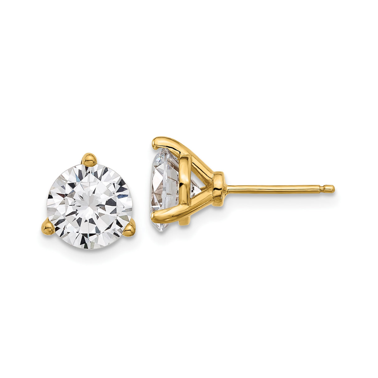 Sterling Silver Stud Earrings with Round Cut Cubic Zirconia, Gold-Tone Three-Prong Setting