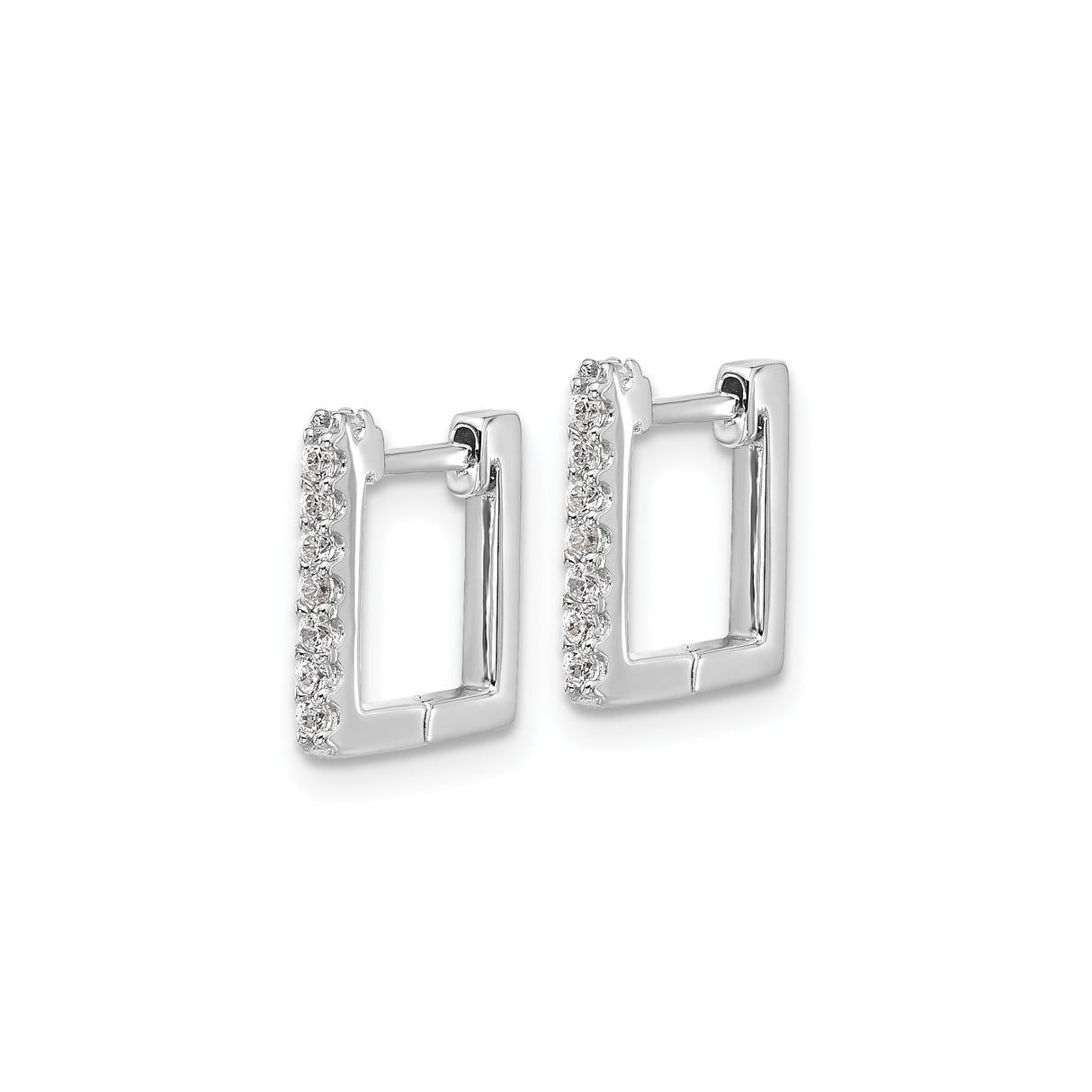 Sterling Silver Square Hoop Earrings with Cubic Zirconia Pavé, Modern Geometric Huggie Style