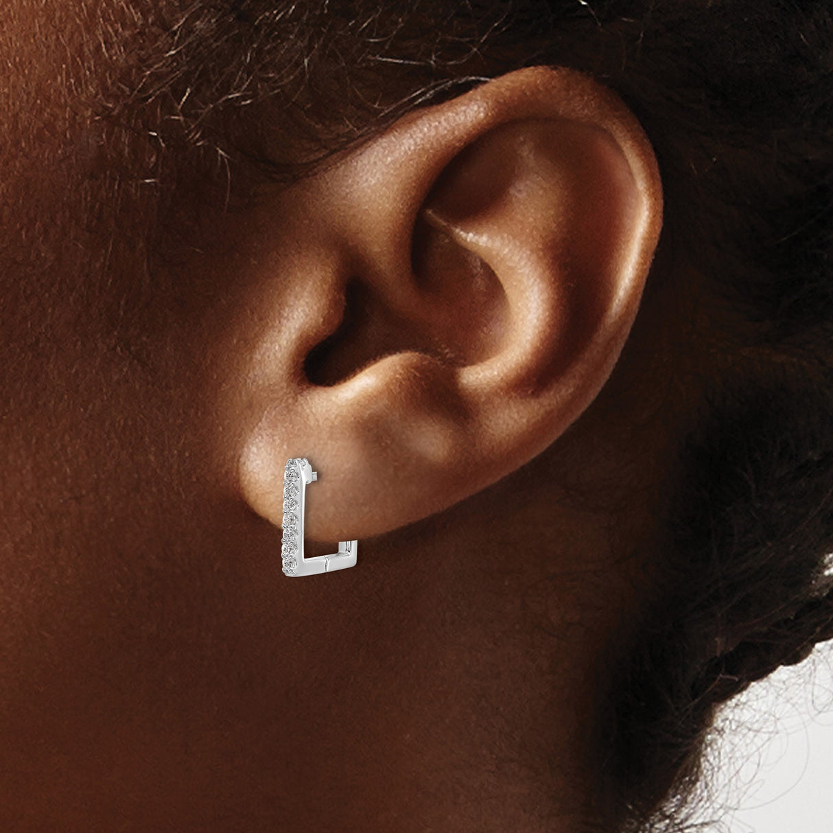 Sterling Silver Square Hoop Earrings with Cubic Zirconia Pavé, Modern Geometric Huggie Style