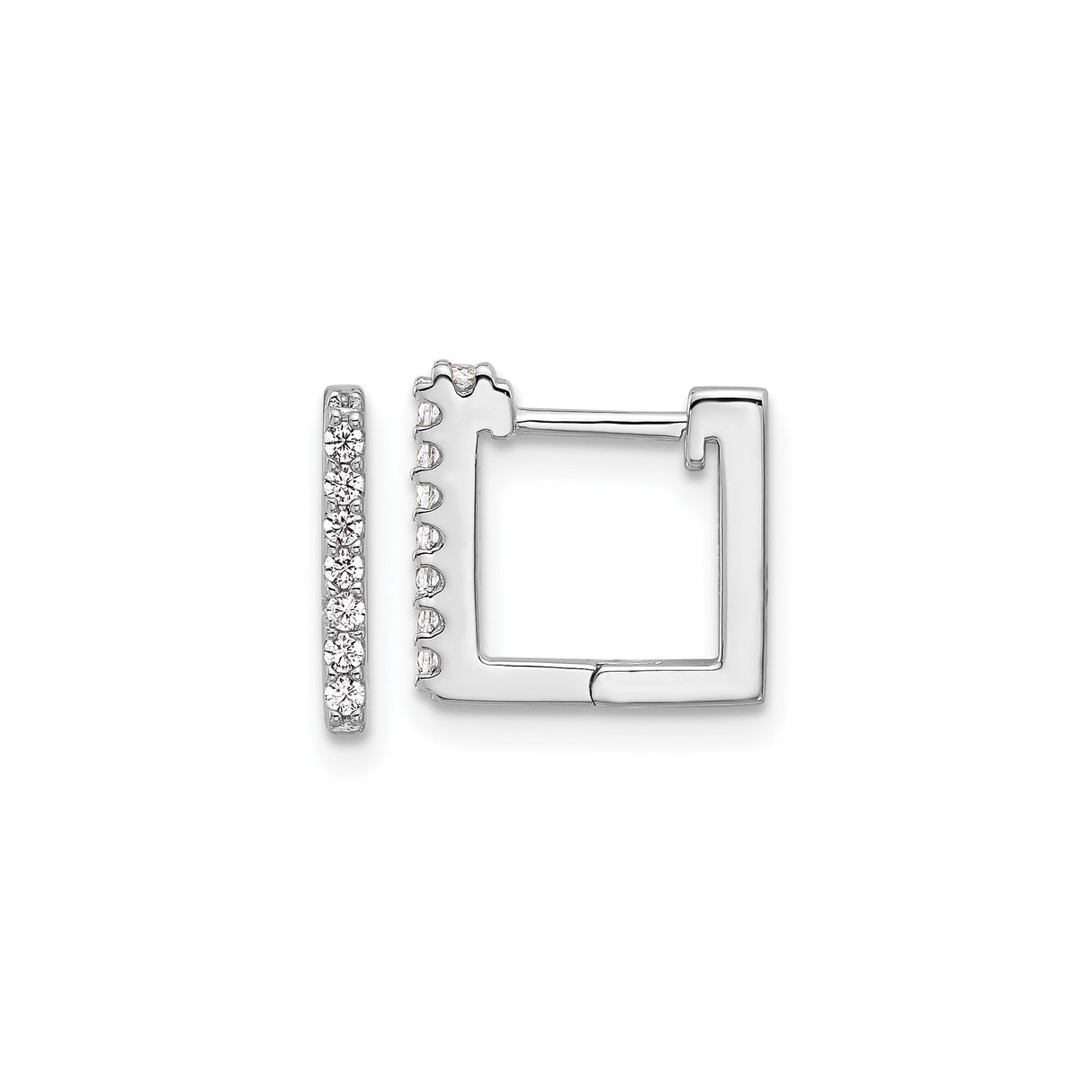 Sterling Silver Square Hoop Earrings with Cubic Zirconia Pavé, Modern Geometric Huggie Style