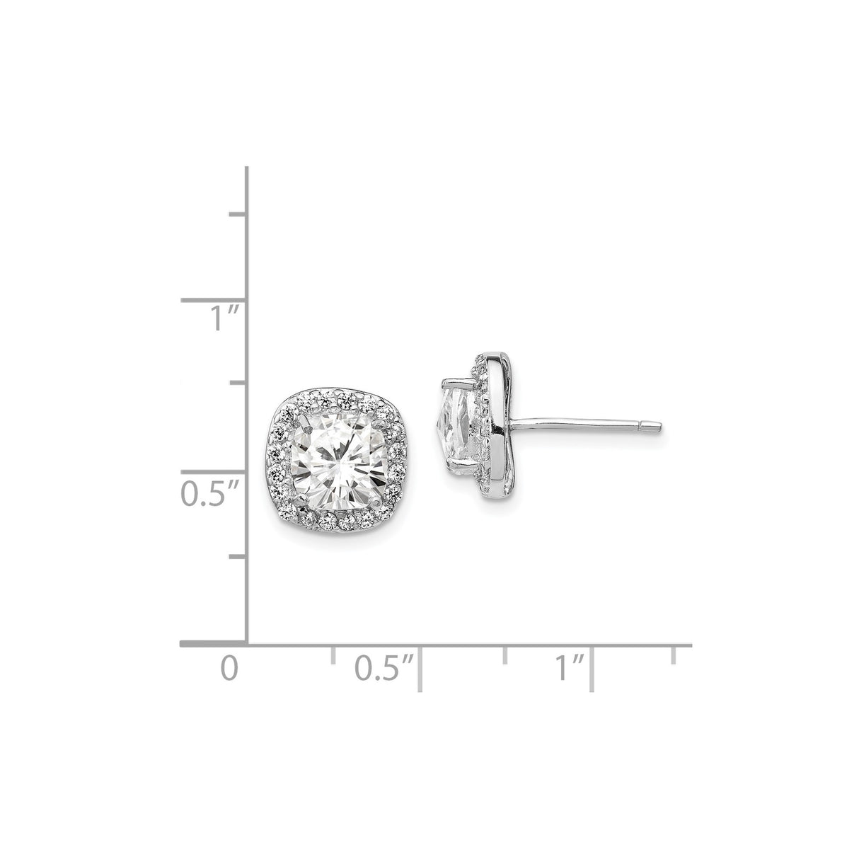 Sterling Silver Cushion Cut Stud Earrings with Clear Cubic Zirconia and Halo Accents