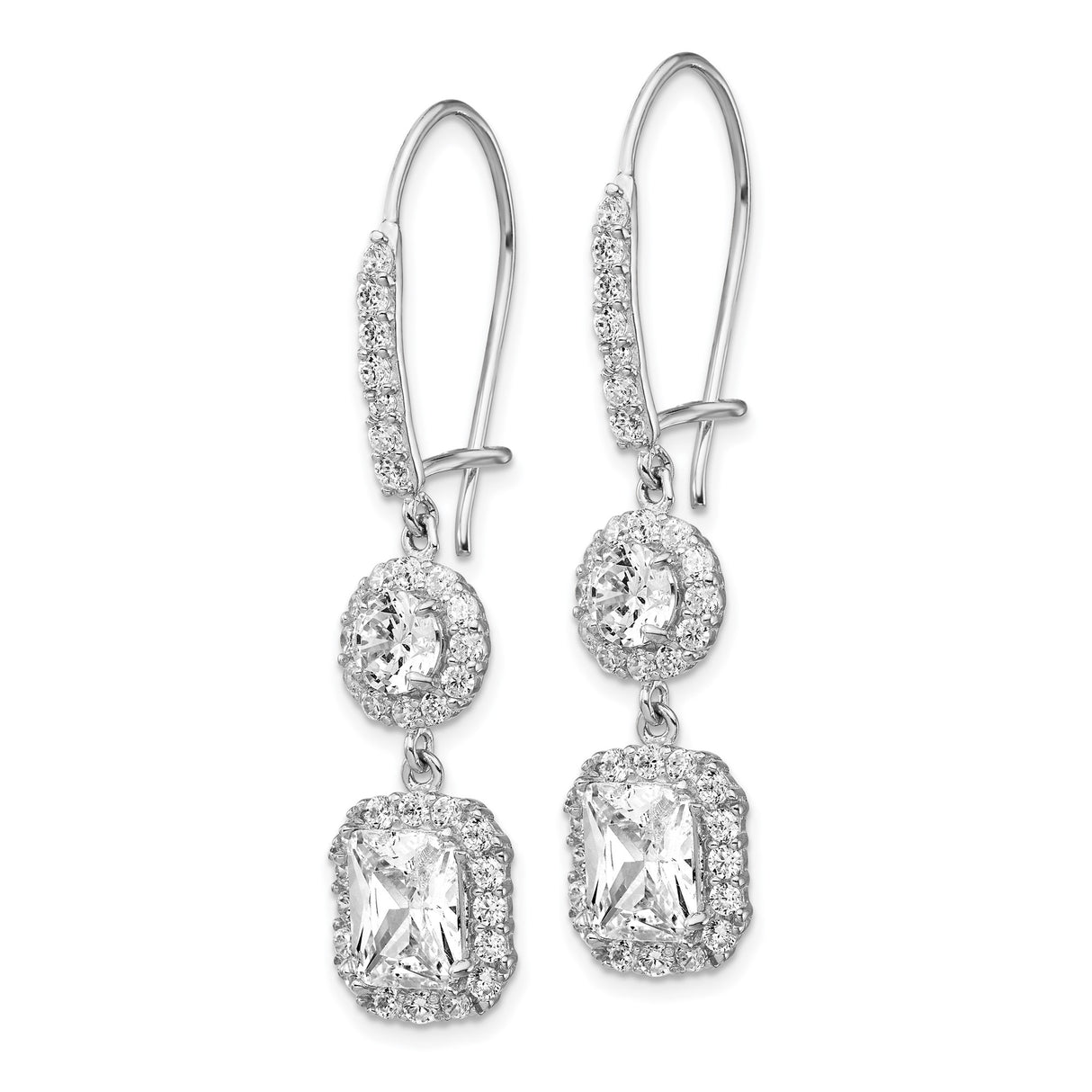Sterling Silver Dangle Earrings with Cubic Zirconia in Double Halo Drop Design