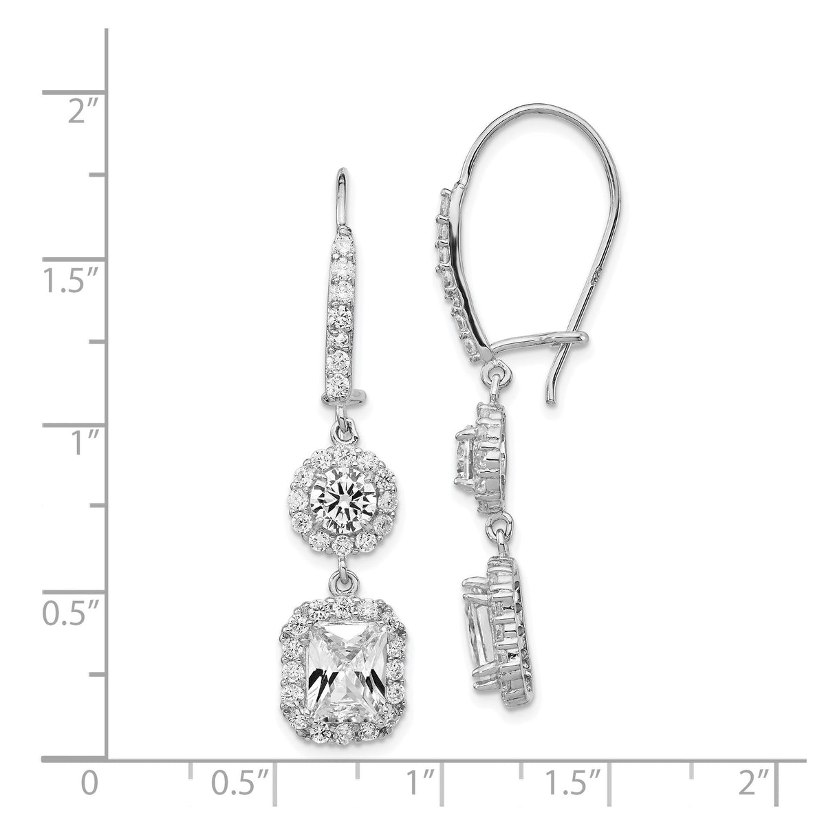 Sterling Silver Dangle Earrings with Cubic Zirconia in Double Halo Drop Design
