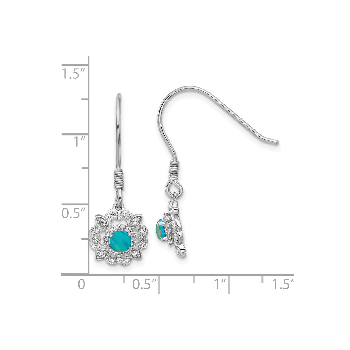 Sterling Silver Drop Earrings with Created Opal and Cubic Zirconia, Floral Petal Design