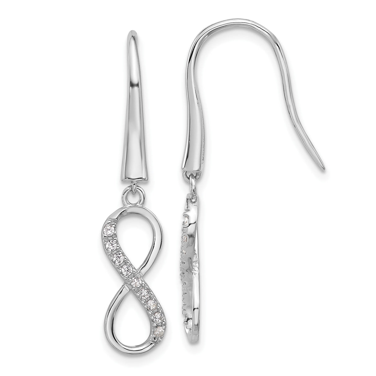 Sterling Silver Dangle Earrings with Cubic Zirconia, Infinity Symbol Design for Women