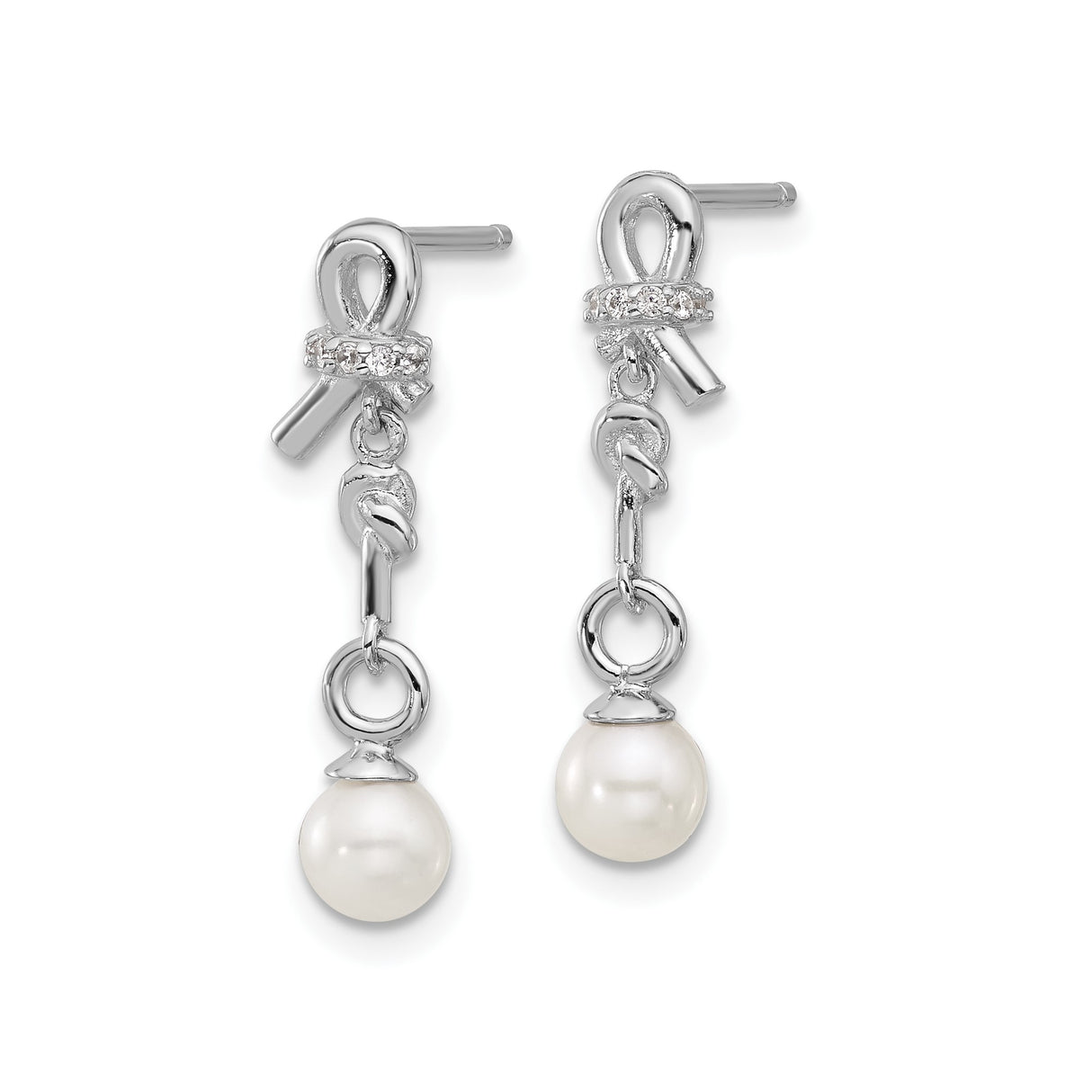 Sterling Silver Dangle Earrings with Cultured Pearl Drops and Cubic Zirconia Accents