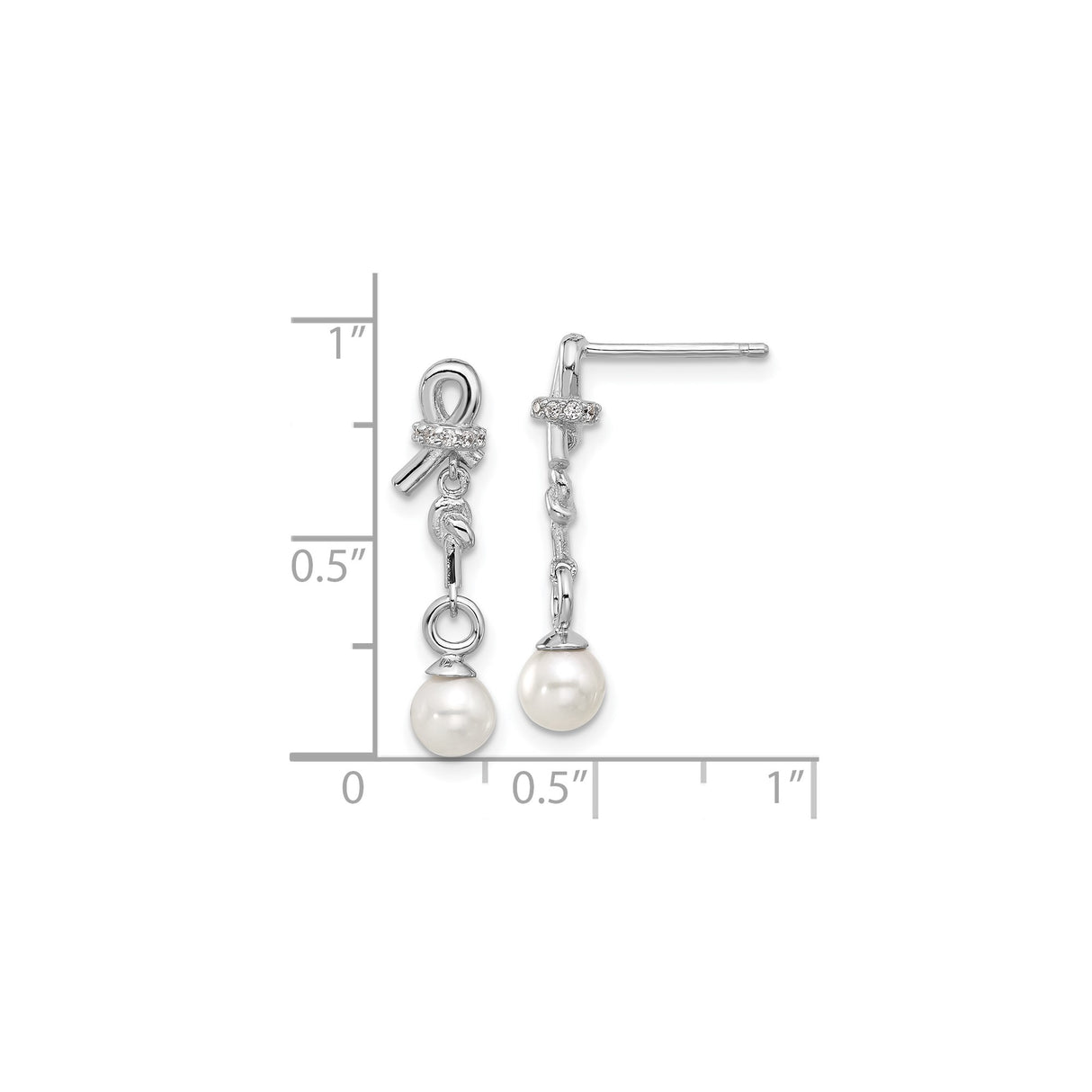 Sterling Silver Dangle Earrings with Cultured Pearl Drops and Cubic Zirconia Accents