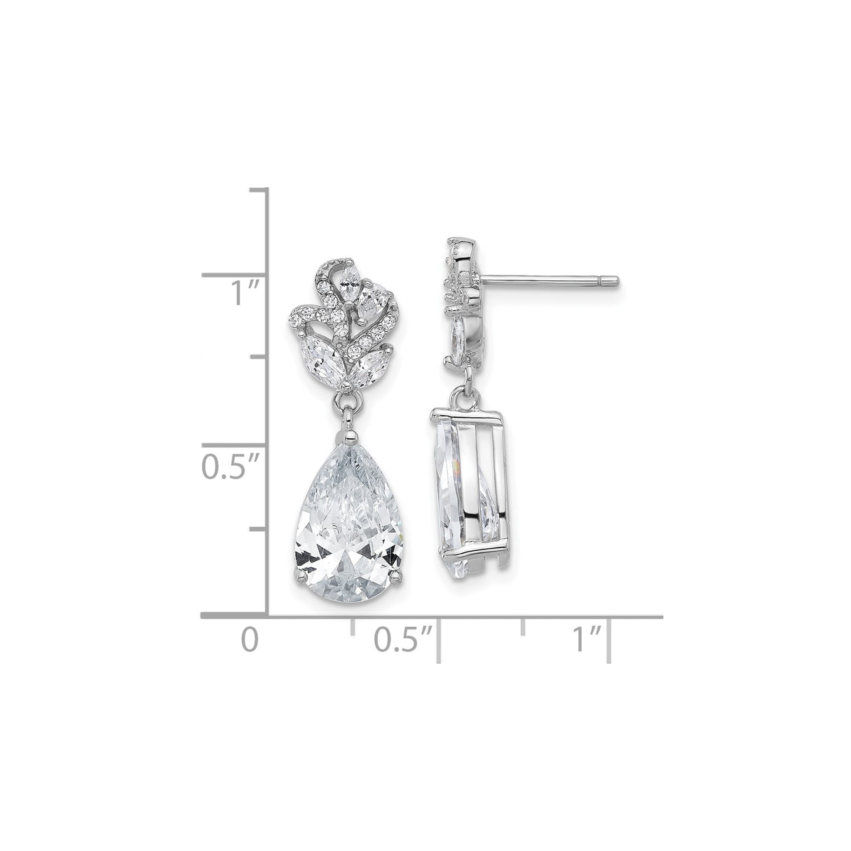 Sterling Silver Dangle Earrings with Marquise and Round Cubic Zirconia, Leaf Design, Teardrop Drop