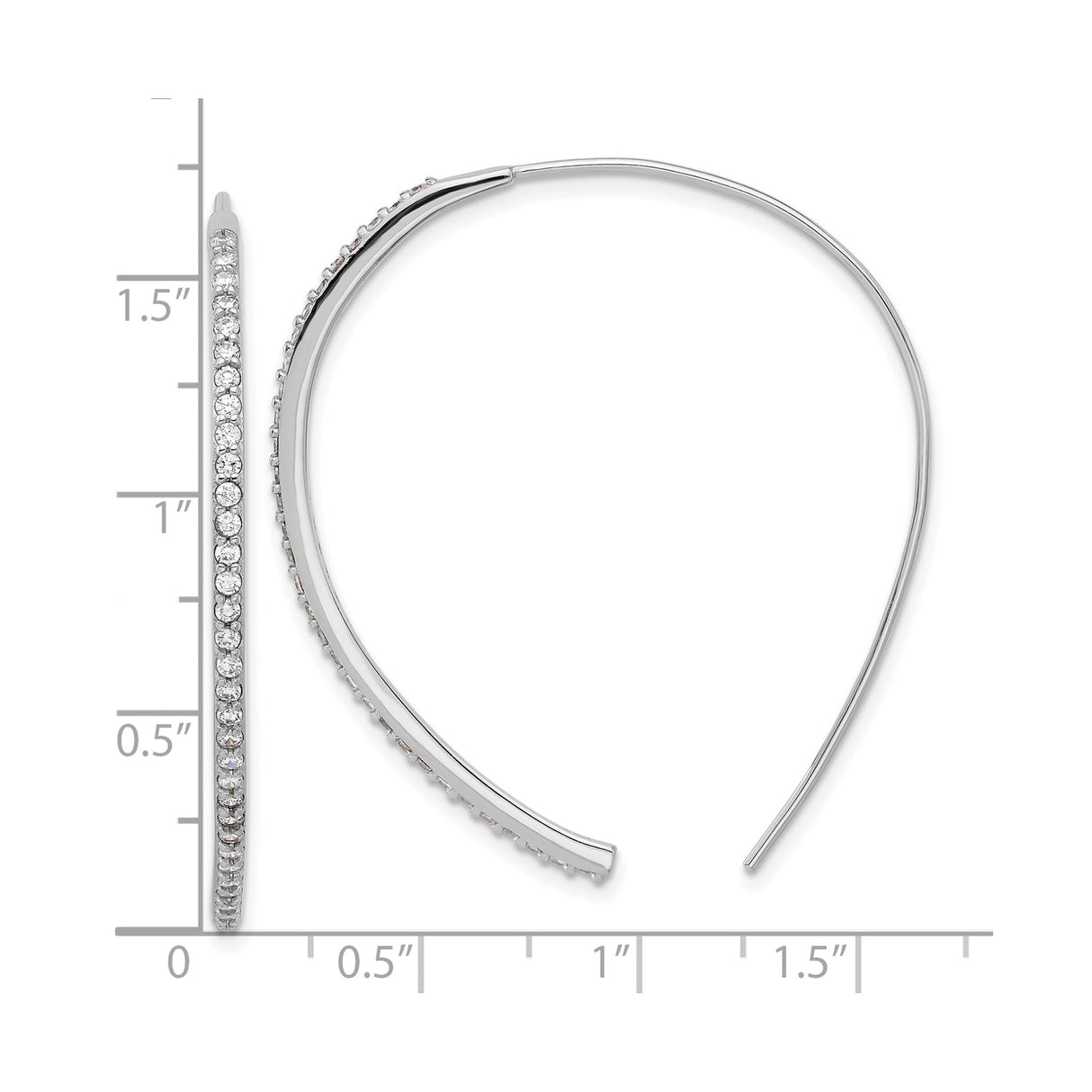 Sterling Silver Curved Hoop Earrings with Cubic Zirconia, Modern Threader Drop Design