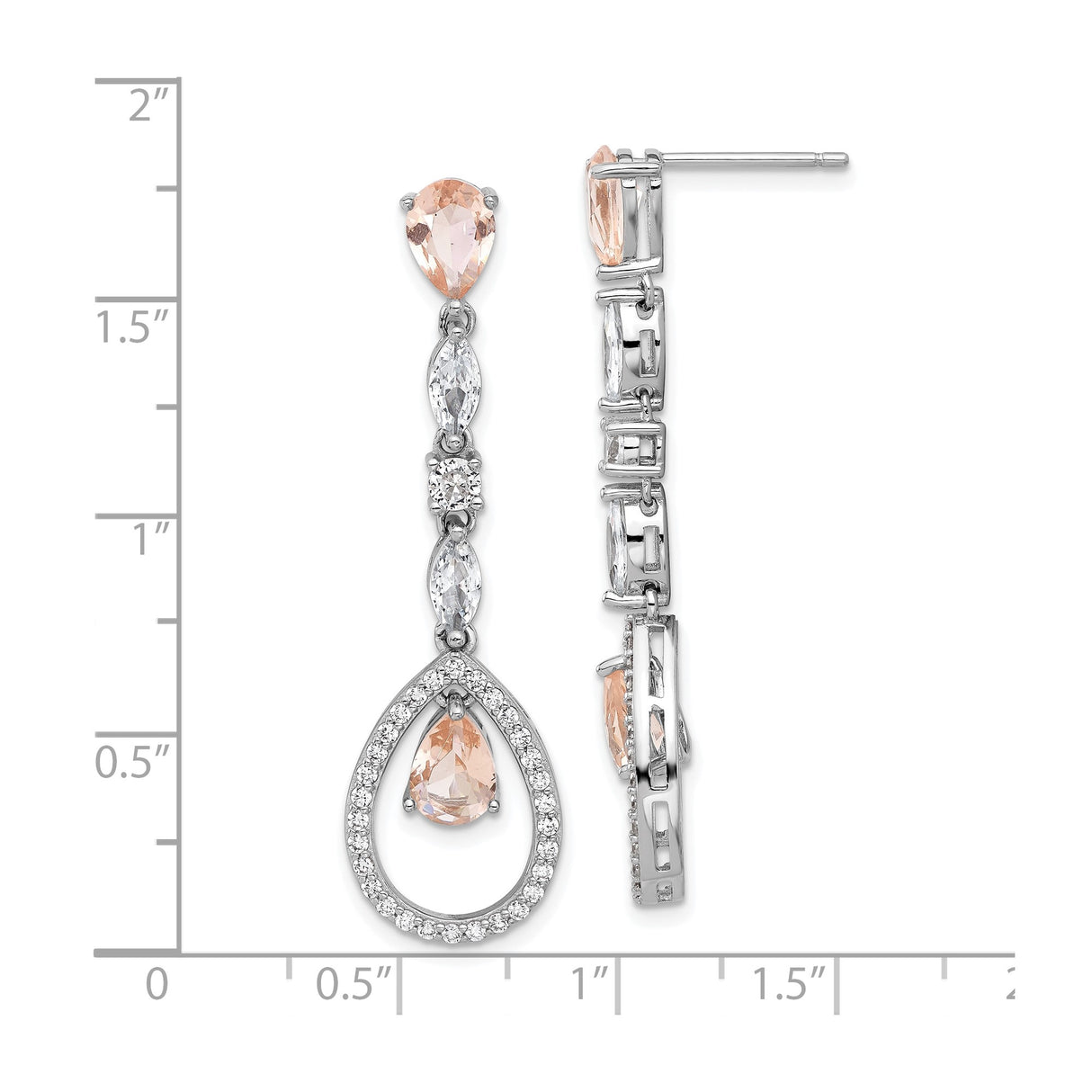 Sterling Silver Dangle Earrings with Pear Shaped Morganite and Cubic Zirconia Accents