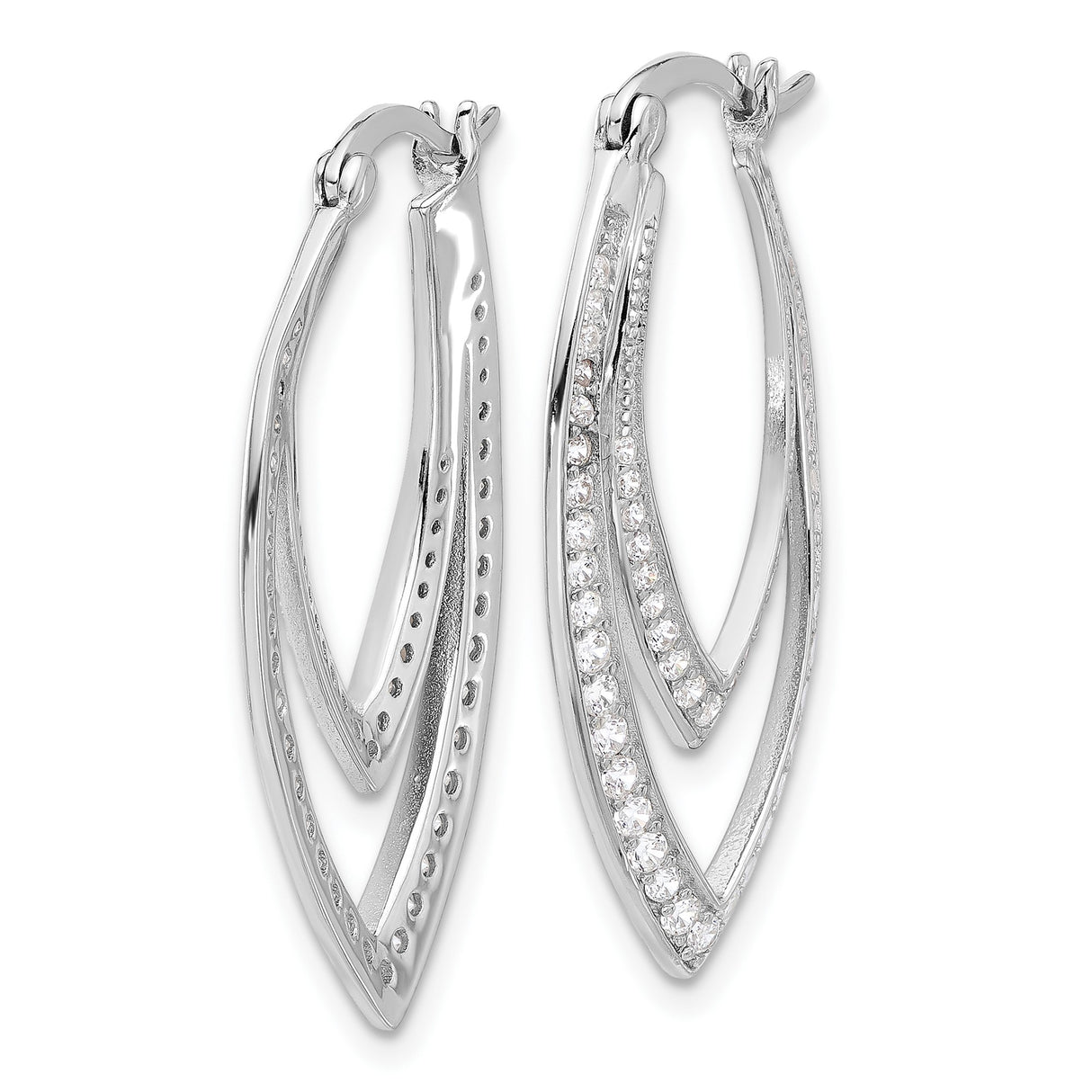 Sterling Silver Marquise Hoop Earrings with Cubic Zirconia, Double Layered Open Design