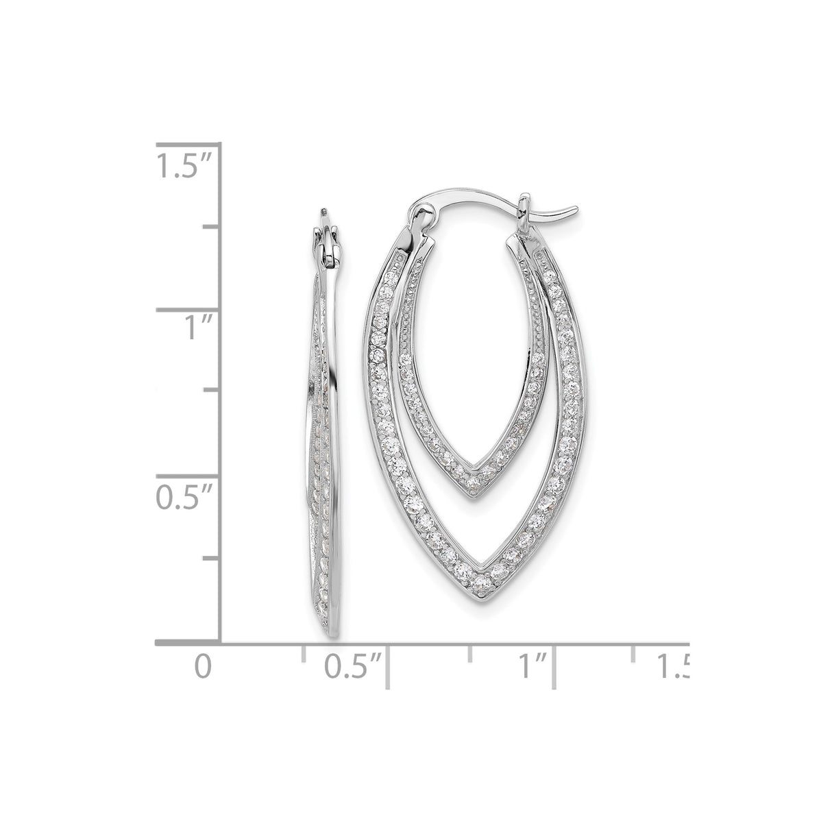Sterling Silver Marquise Hoop Earrings with Cubic Zirconia, Double Layered Open Design