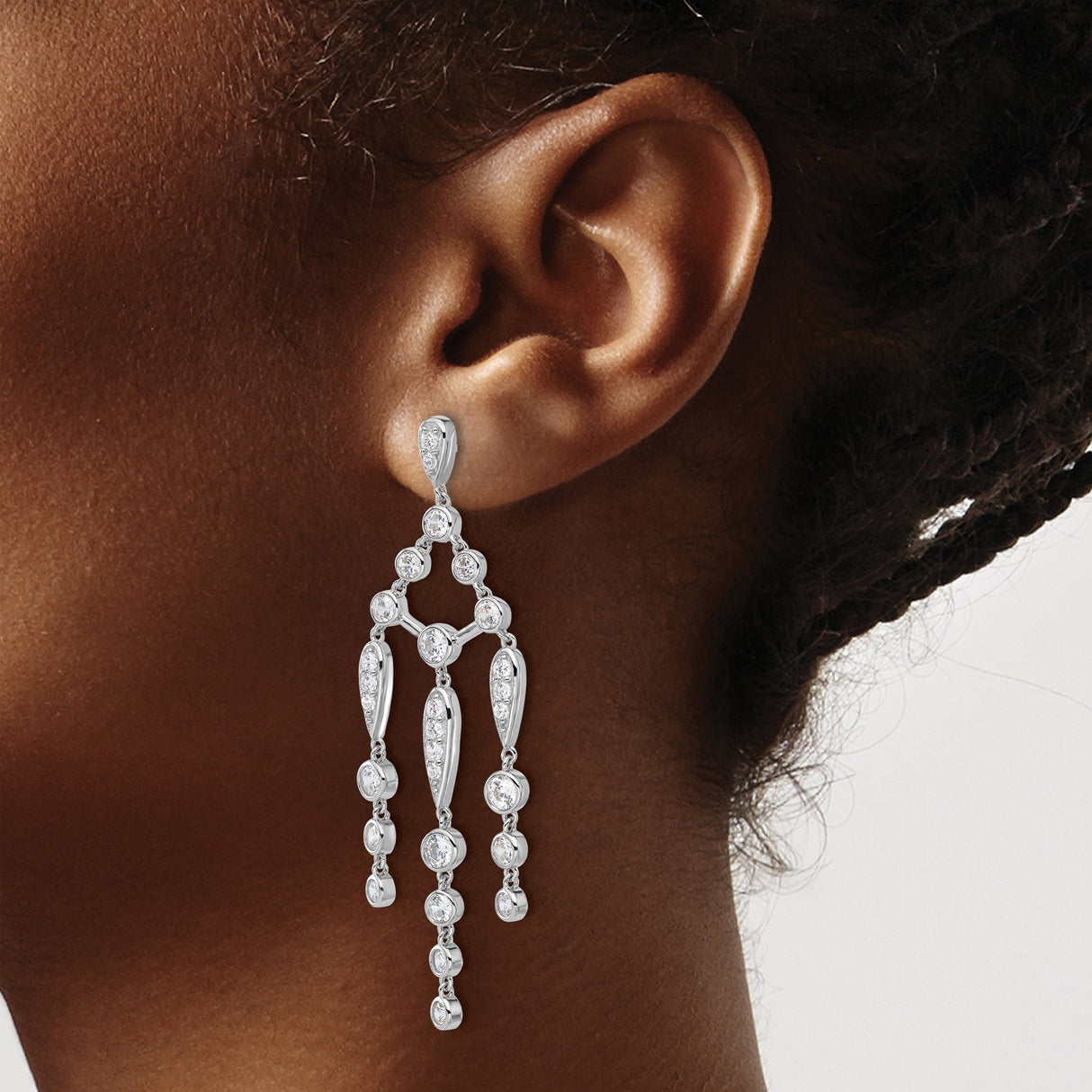Sterling Silver Chandelier Earrings with Cascading Teardrop Cubic Zirconia, Formal Statement Style