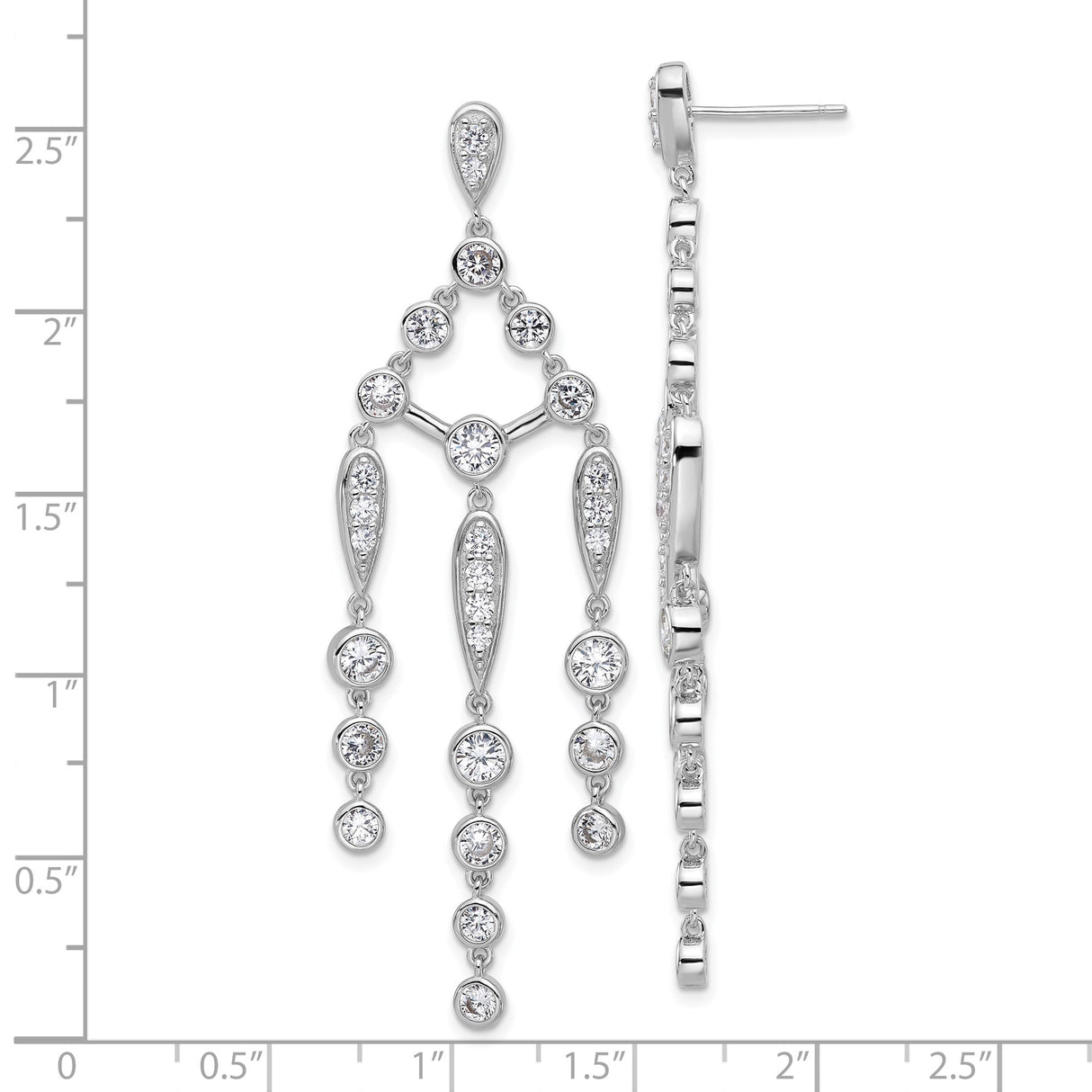 Sterling Silver Chandelier Earrings with Cascading Teardrop Cubic Zirconia, Formal Statement Style