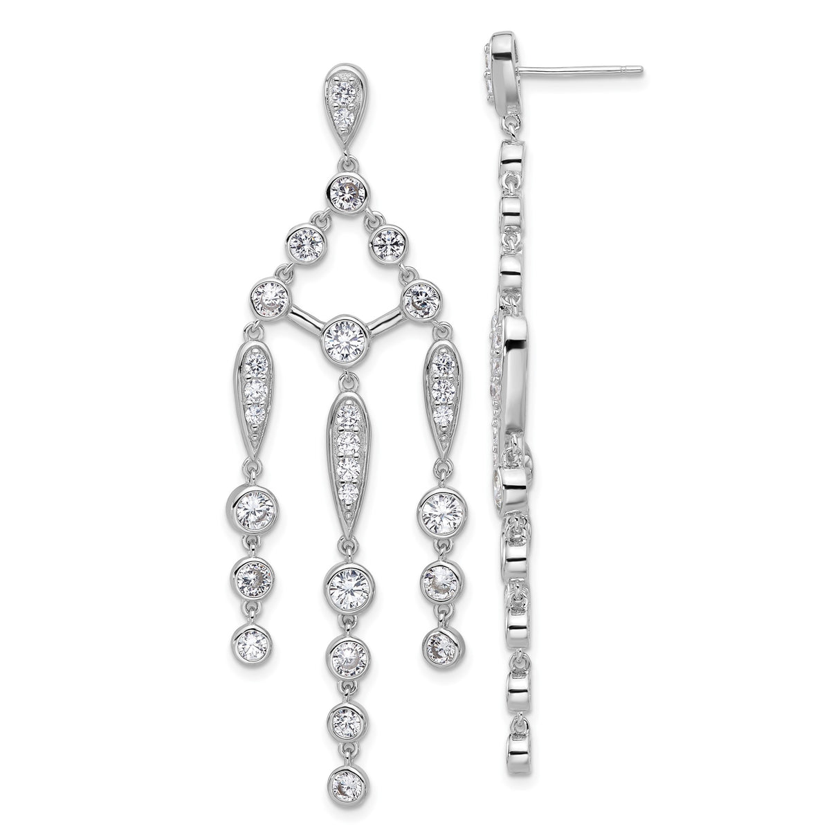 Sterling Silver Chandelier Earrings with Cascading Teardrop Cubic Zirconia, Formal Statement Style