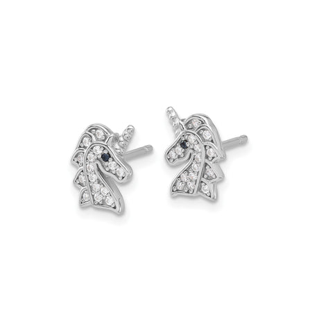 Sterling Silver Unicorn Stud Earrings with Cubic Zirconia, Whimsical Fantasy Design