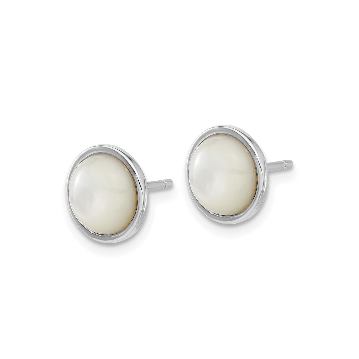 Sterling Silver Stud Earrings with White Mother of Pearl Inlay, Round Bezel Set Design