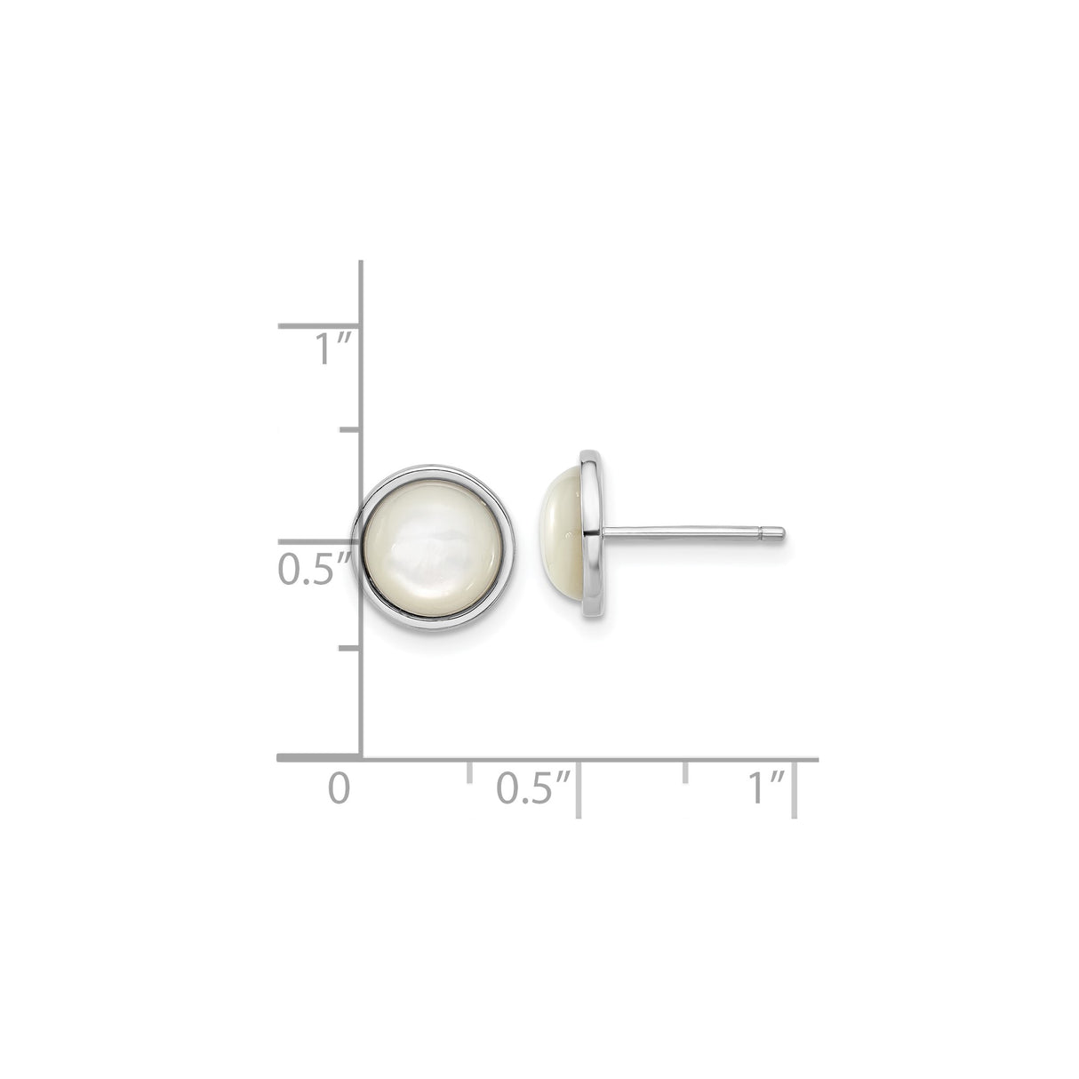 Sterling Silver Stud Earrings with White Mother of Pearl Inlay, Round Bezel Set Design