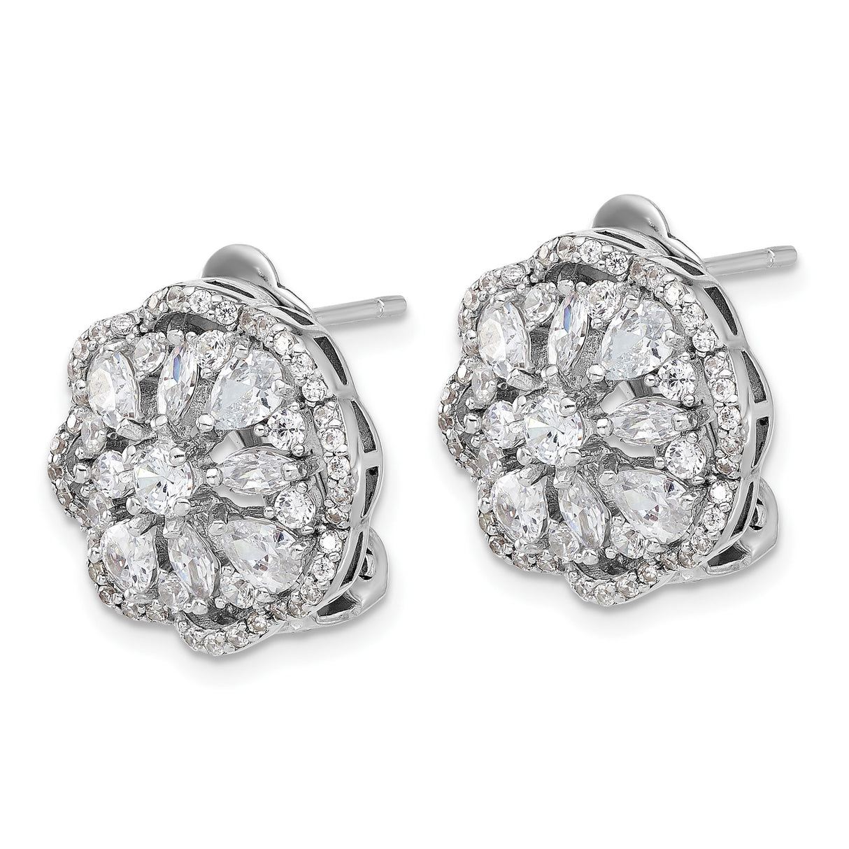 Sterling Silver Floral Cluster Stud Earrings with Cubic Zirconia for Women
