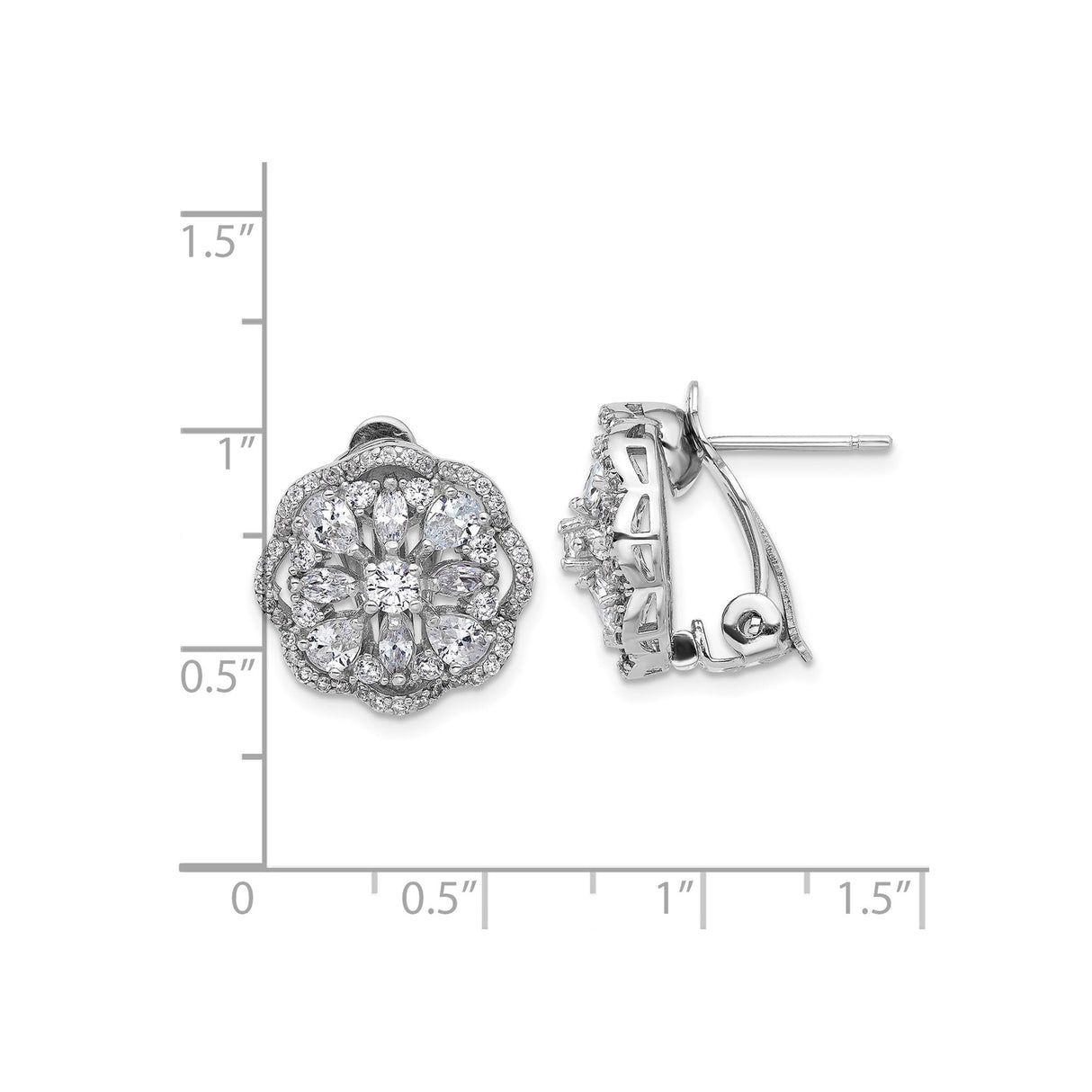 Sterling Silver Floral Cluster Stud Earrings with Cubic Zirconia for Women