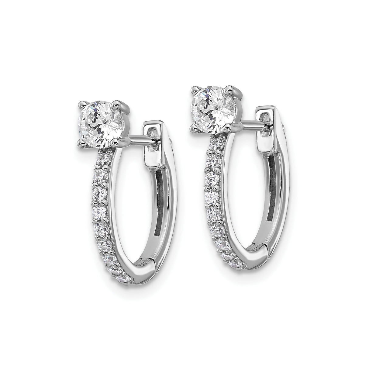Sterling Silver Hoop Earrings with Round Solitaire Cubic Zirconia and Pavé Accents