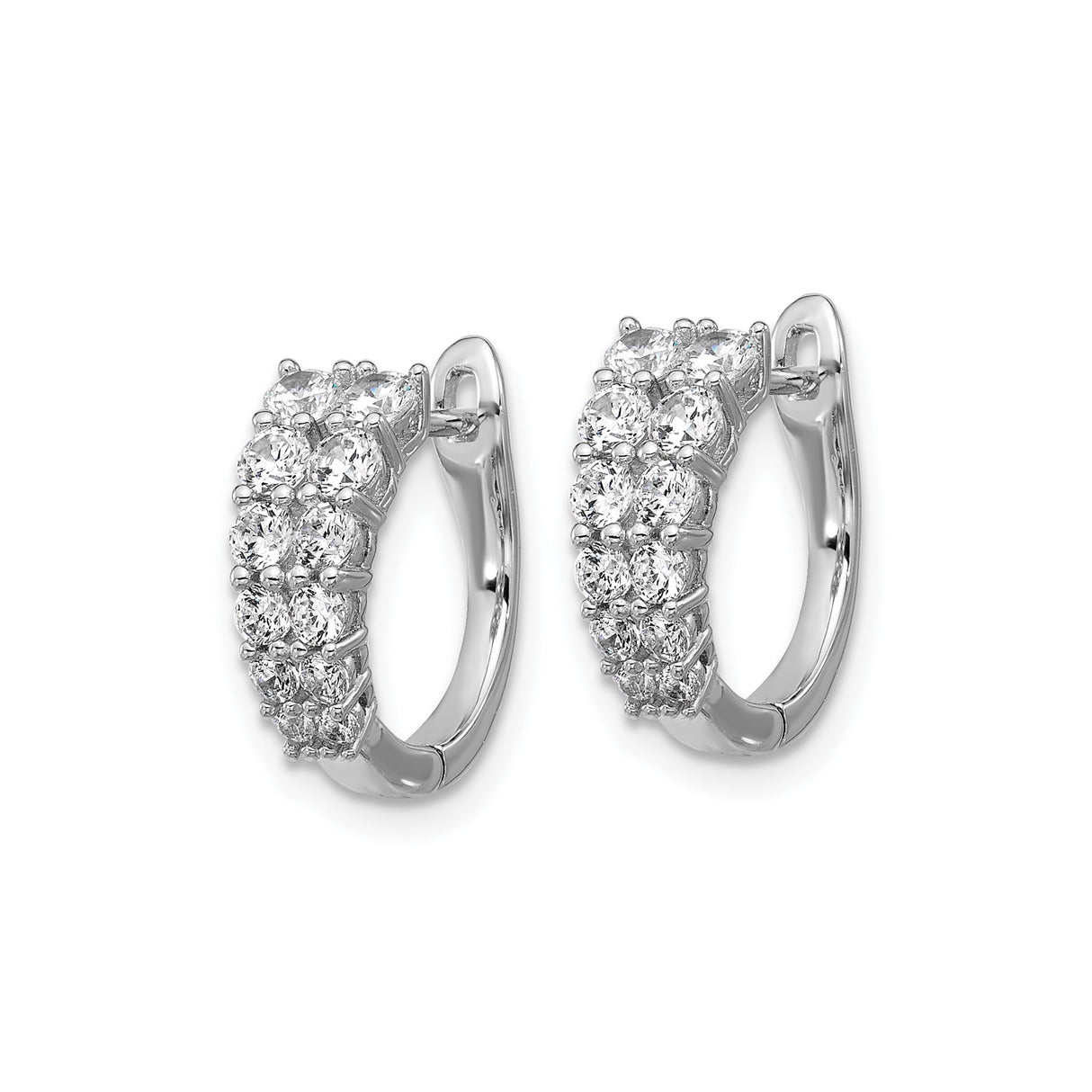 Sterling Silver Hoop Earrings with Double Row Cubic Zirconia in Prong Setting