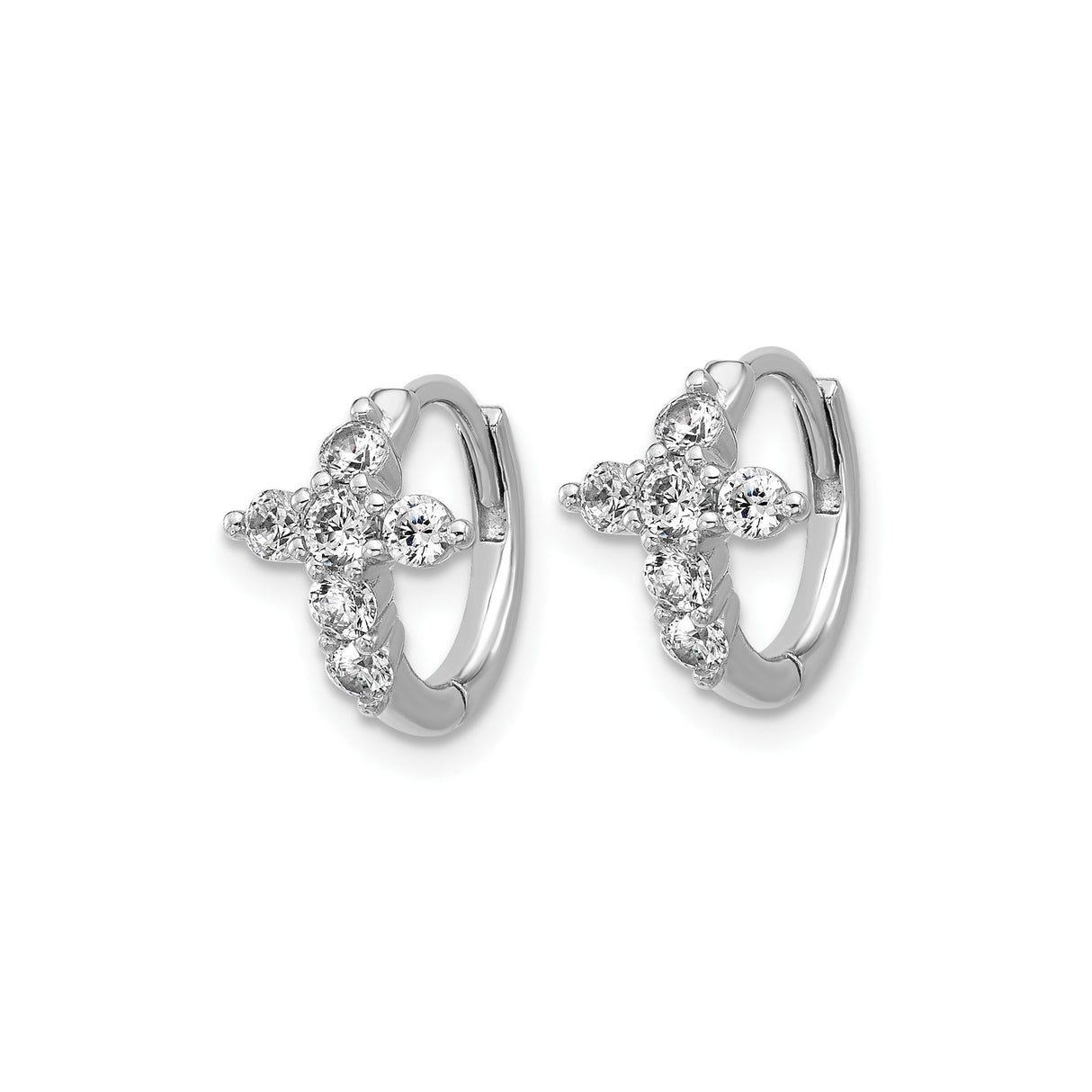 Sterling Silver Cross Hoop Earrings with Cubic Zirconia Baguette Accents, Spiritual Christian Jewelry