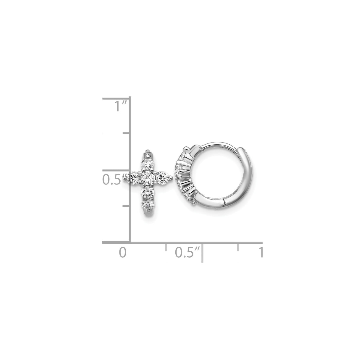 Sterling Silver Cross Hoop Earrings with Cubic Zirconia Baguette Accents, Spiritual Christian Jewelry