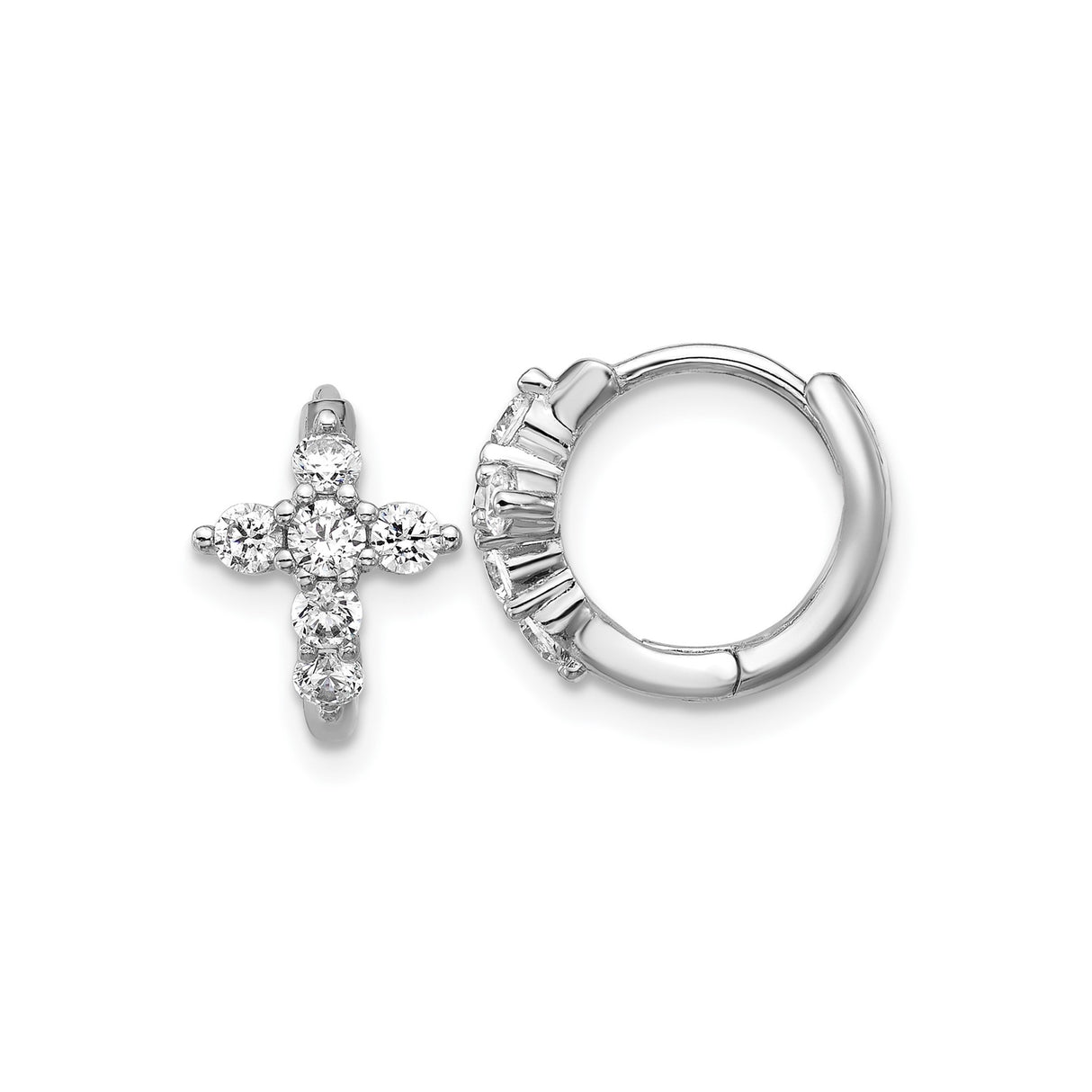 Sterling Silver Cross Hoop Earrings with Cubic Zirconia Baguette Accents, Spiritual Christian Jewelry