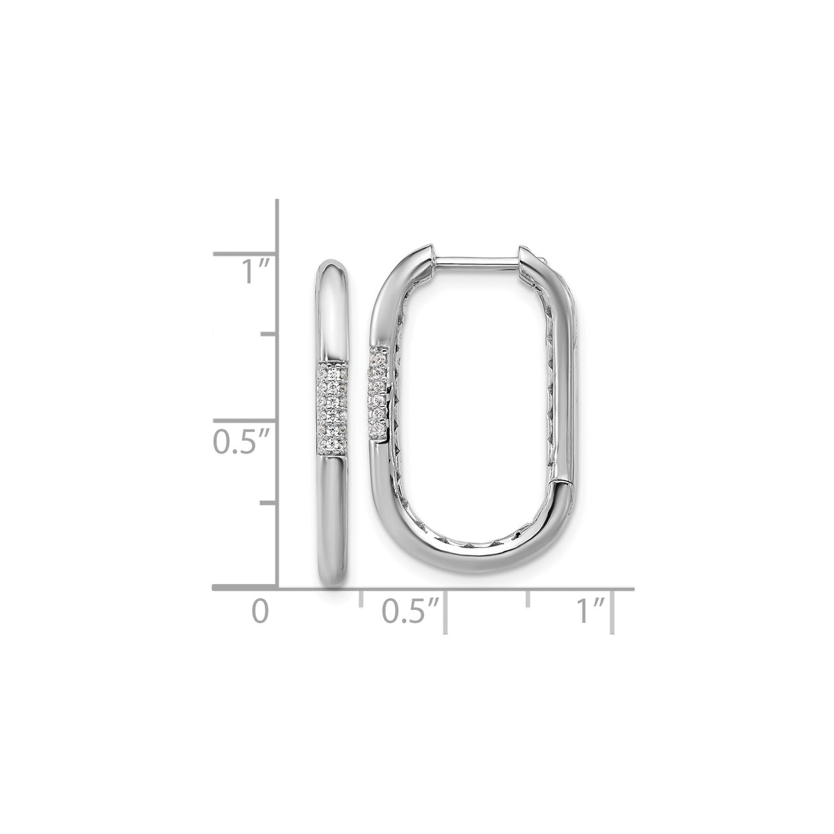 Sterling Silver Rectangle Hoop Earrings with Cubic Zirconia Pavé, Modern Polished Design