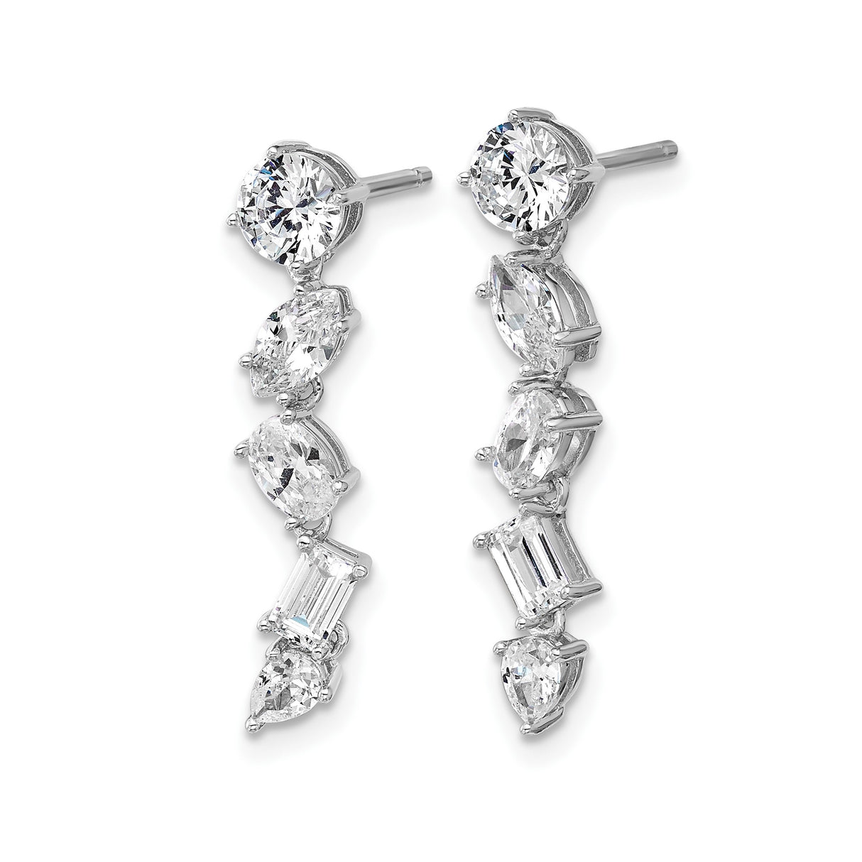 Sterling Silver Drop Earrings with Multi-Cut Cubic Zirconia in Vertical Design