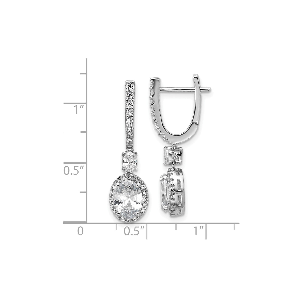 Sterling Silver Drop Earrings with Oval Cut Cubic Zirconia and Halo Pavé Design