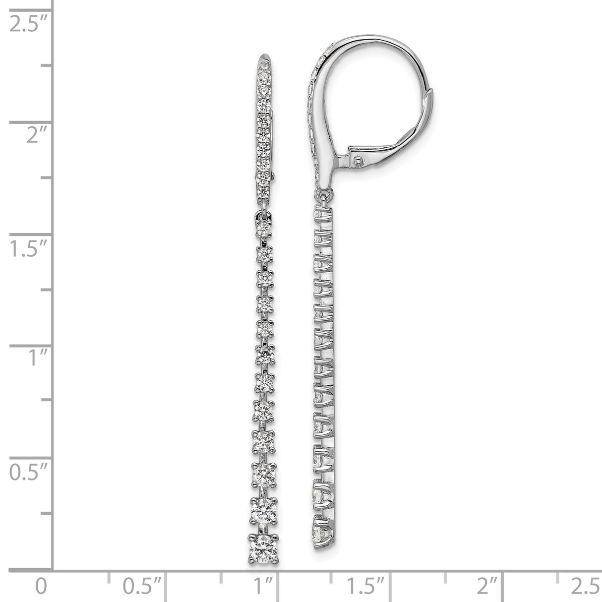 Sterling Silver Dangle Earrings with Cubic Zirconia, Linear Drop Tennis Style