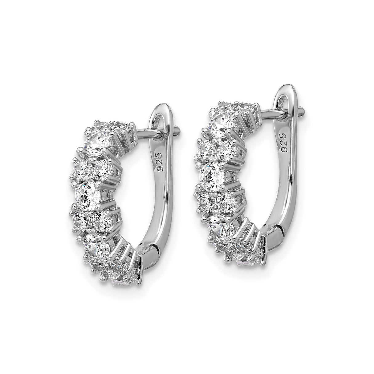 Sterling Silver Hoop Earrings with Round Cubic Zirconia in Prong Setting