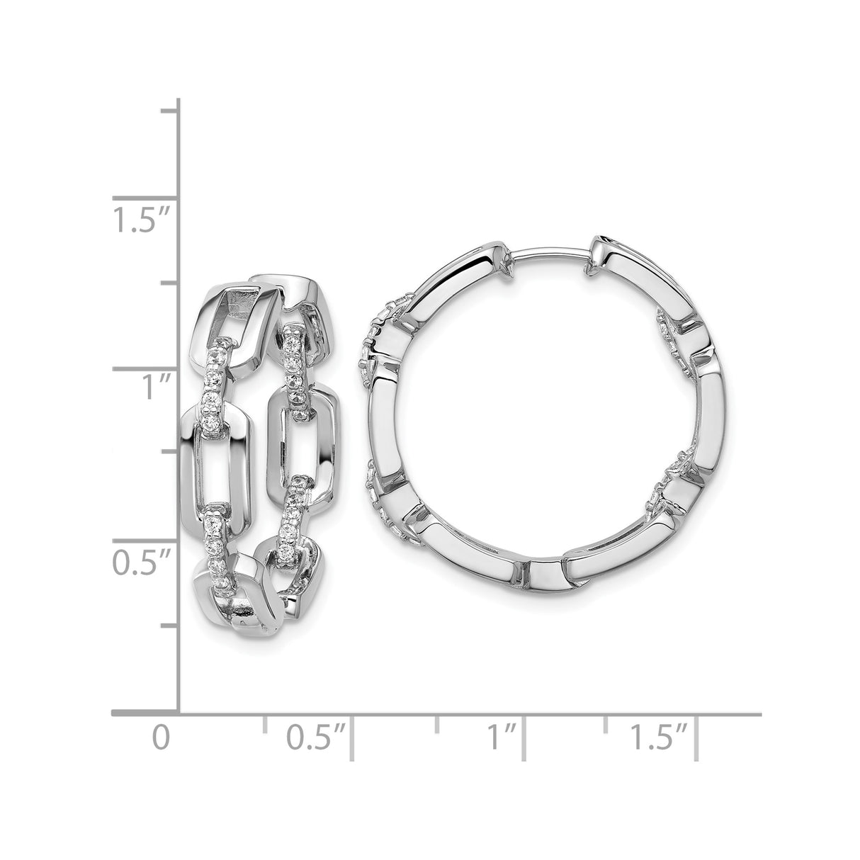 Sterling Silver Hoop Earrings with Cubic Zirconia, Geometric Link Chain Style for Women