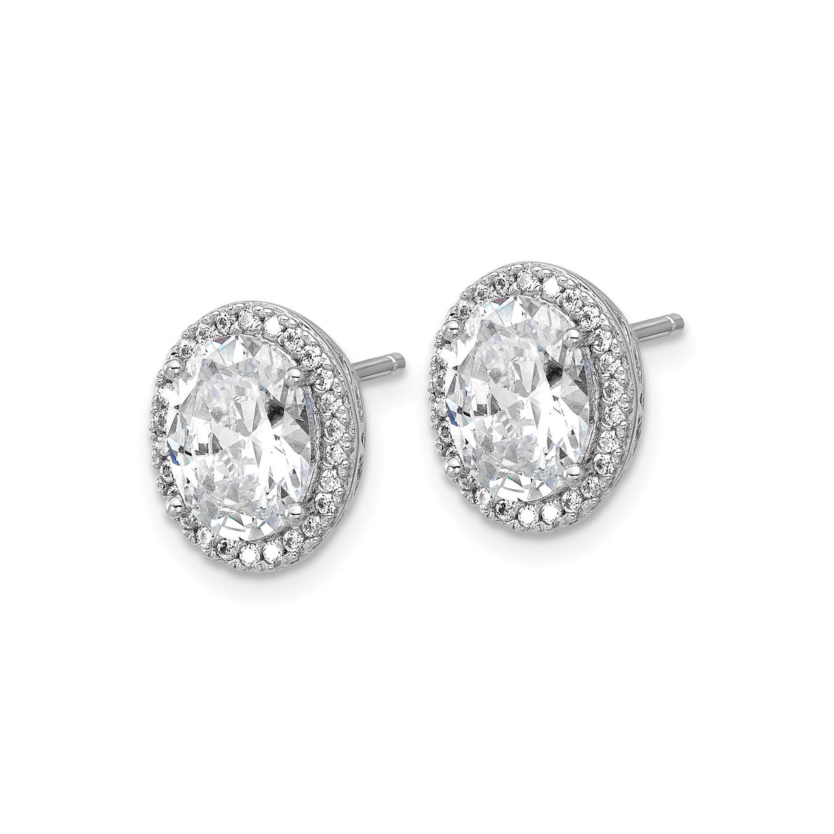 Sterling Silver Halo Stud Earrings with Oval Cubic Zirconia and Filigree Detail for Women