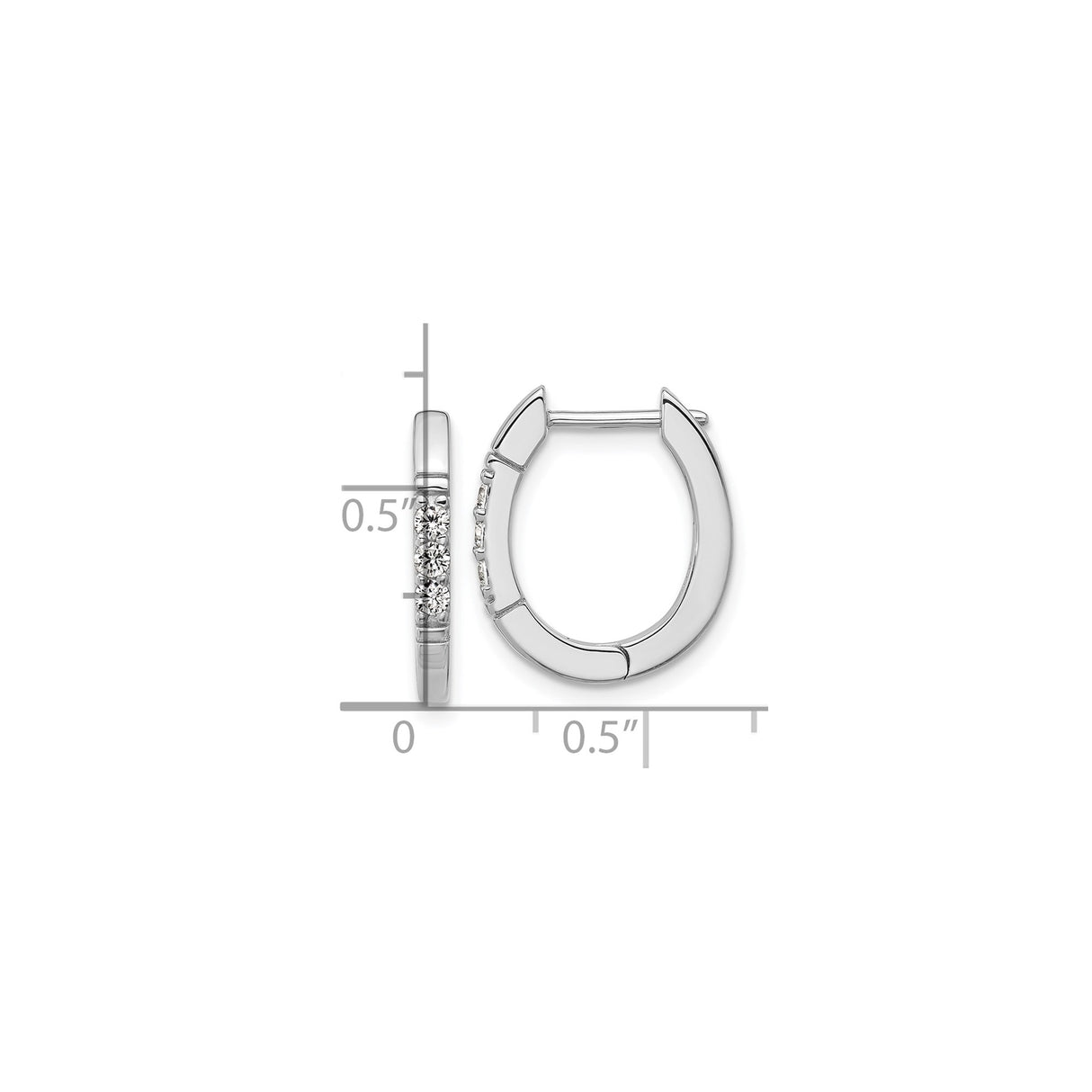 Sterling Silver Hoop Earrings with Three Cubic Zirconia Stones, Modern Minimalist Oval Design