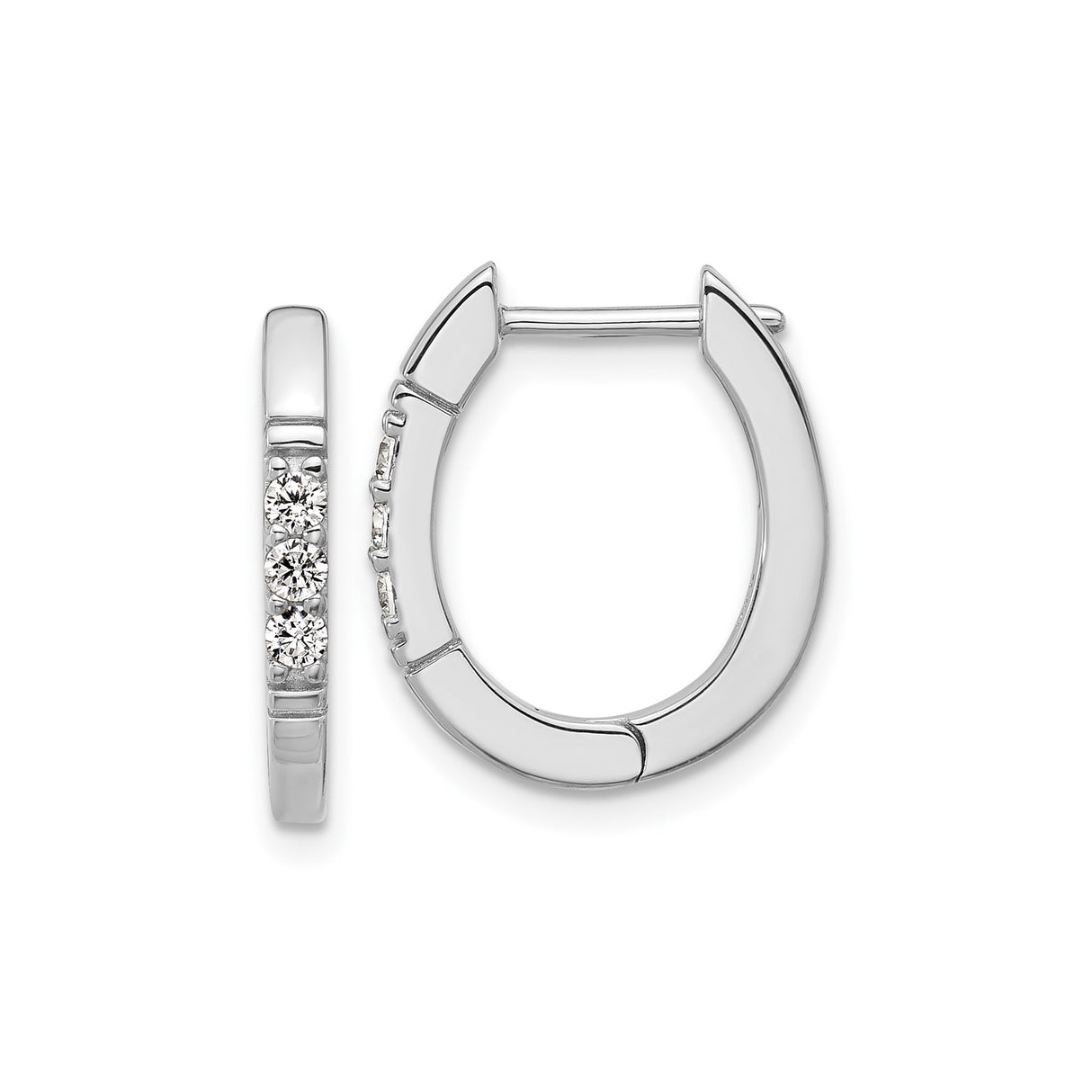 Sterling Silver Hoop Earrings with Three Cubic Zirconia Stones, Modern Minimalist Oval Design