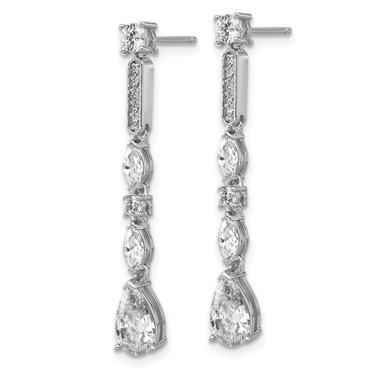 Sterling Silver Dangle Drop Earrings with Cubic Zirconia in Marquise, Round, and Teardrop Cuts
