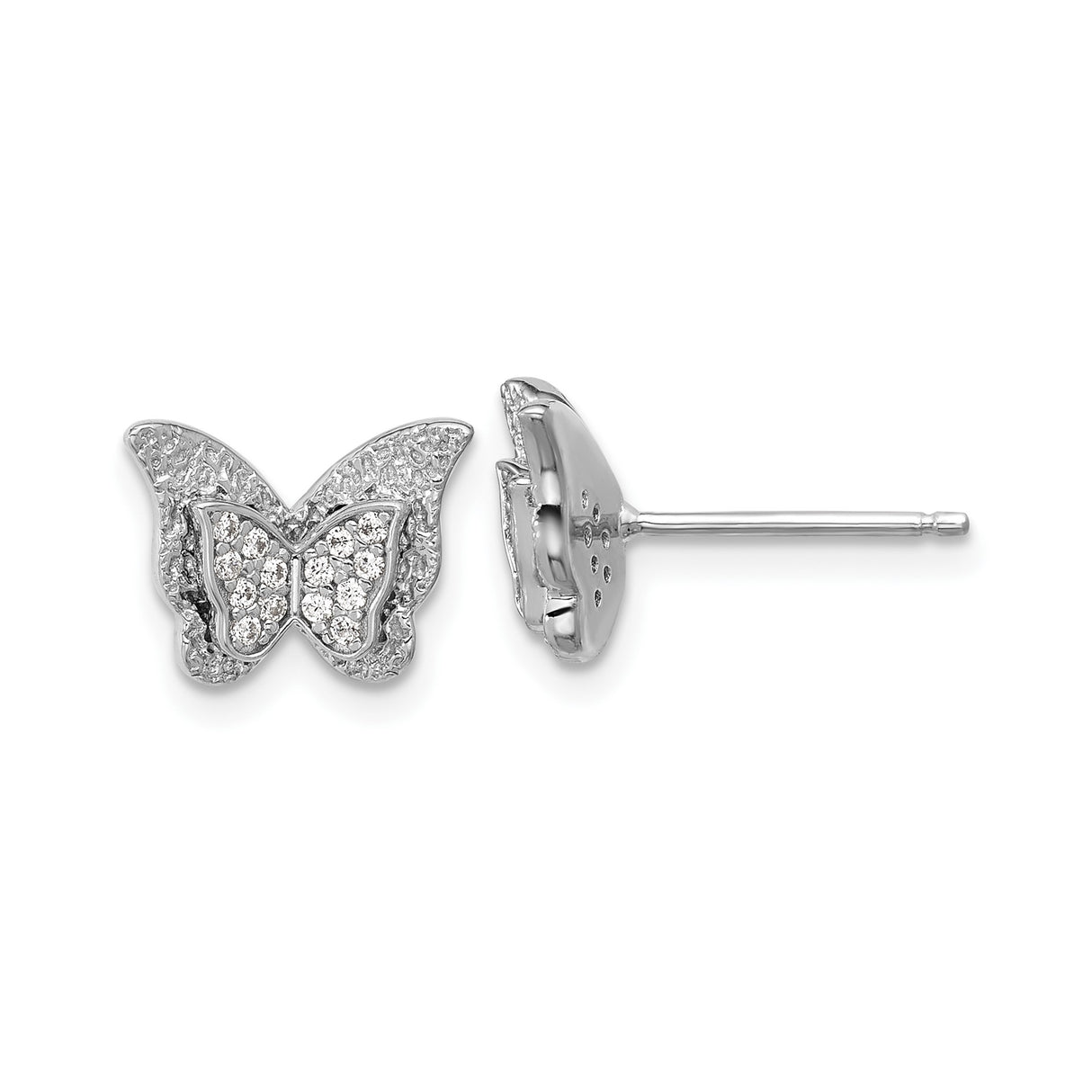 Sterling Silver Butterfly Stud Earrings with Cubic Zirconia Accents