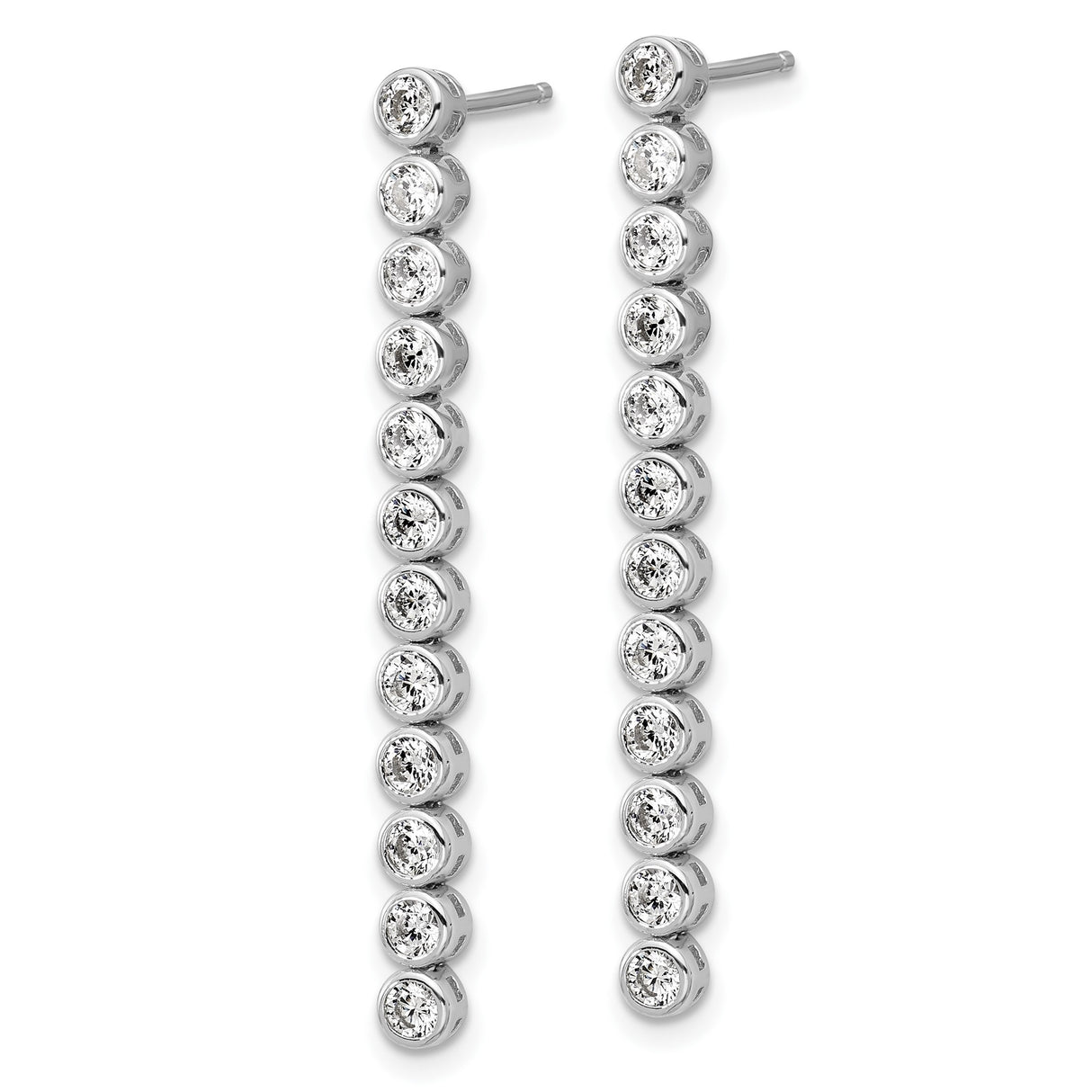 Sterling Silver Linear Drop Earrings with Cubic Zirconia, Rhodium Plated Long Bar Design