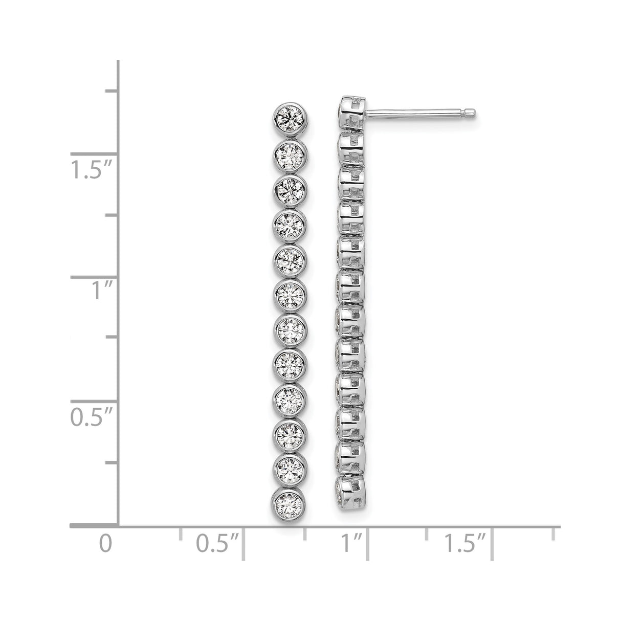 Sterling Silver Linear Drop Earrings with Cubic Zirconia, Rhodium Plated Long Bar Design