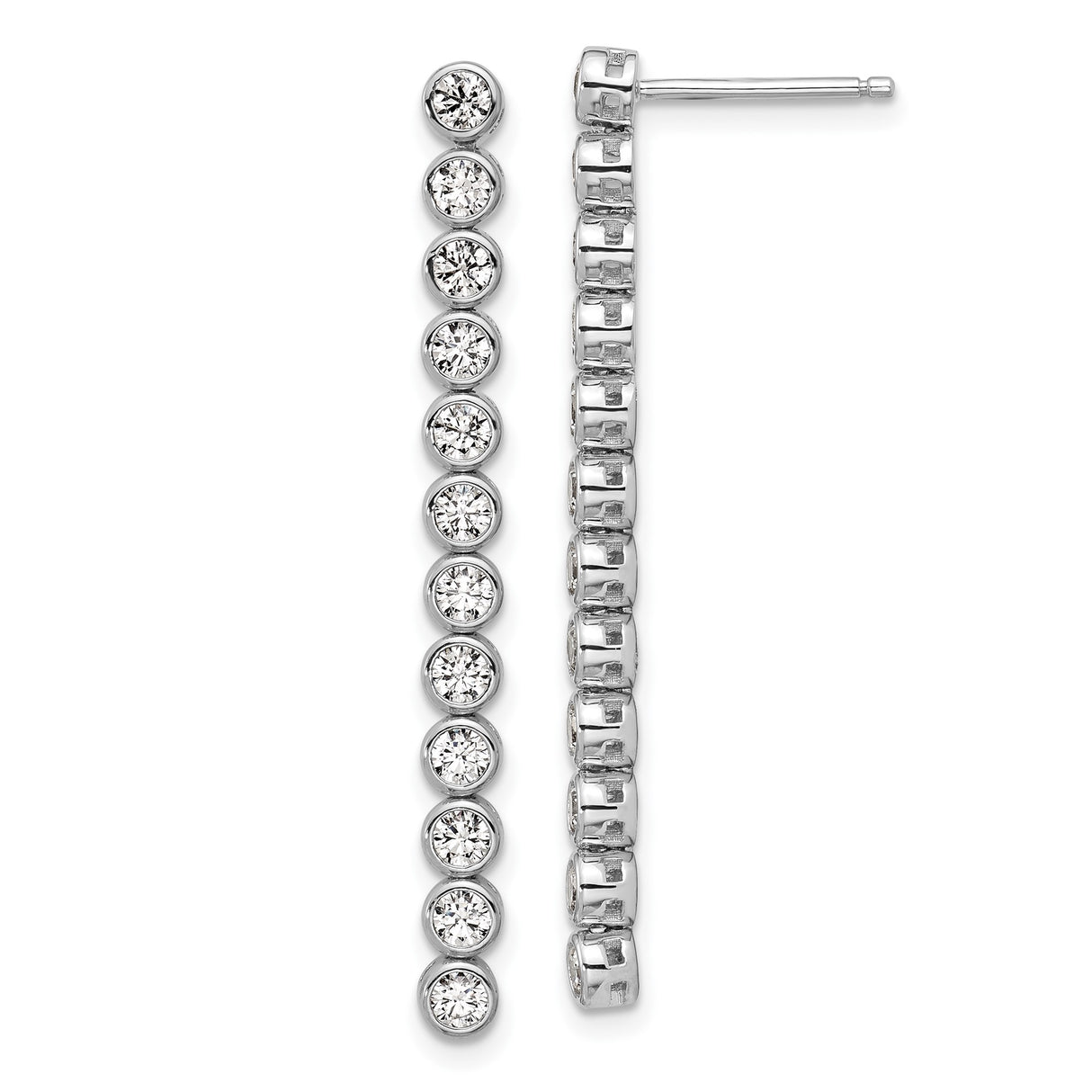 Sterling Silver Linear Drop Earrings with Cubic Zirconia, Rhodium Plated Long Bar Design