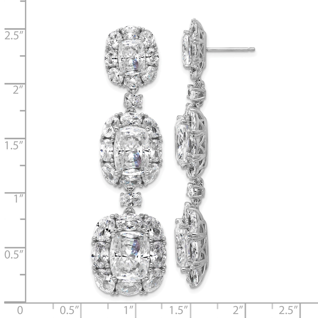 Sterling Silver Drop Earrings with Cubic Zirconia, Halo Setting, Vintage Tiered Dangle Design