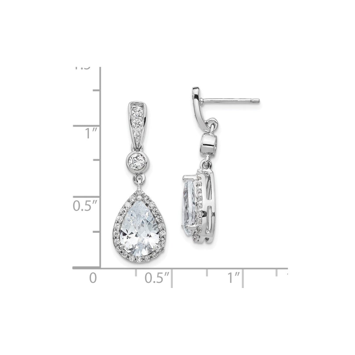 Sterling Silver Drop Earrings with Pear Shaped Cubic Zirconia and Halo Accent Stones